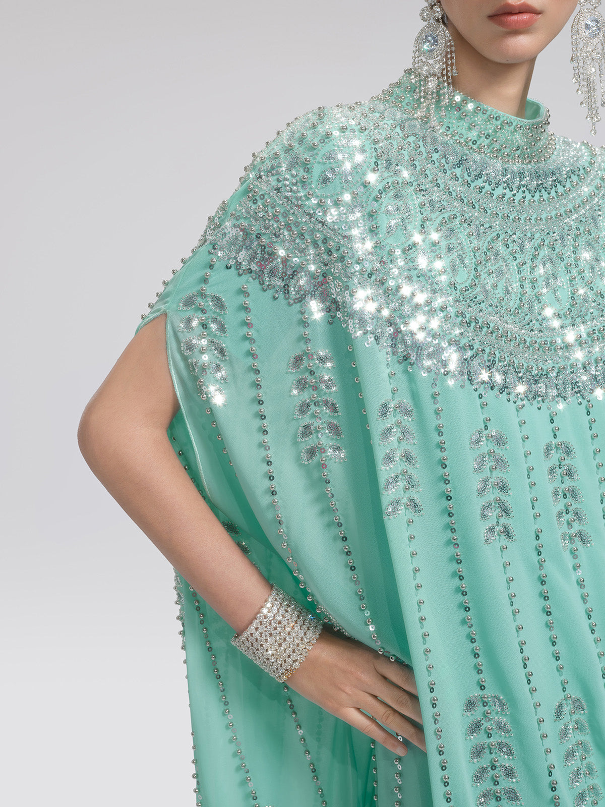 Hand-Beaded Rhinestone Cape Robe (Inner Wear Included)