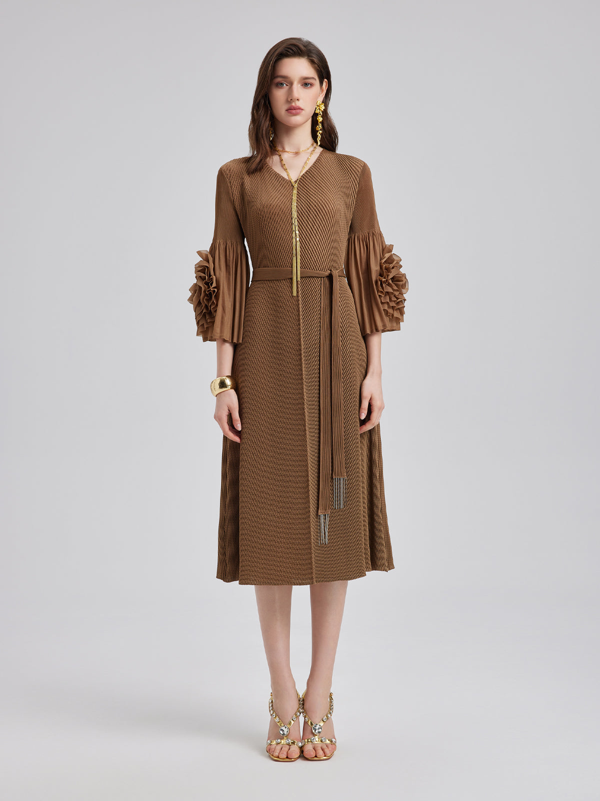 Final Sale |Textured V-Neck Maxi Dress with Belt