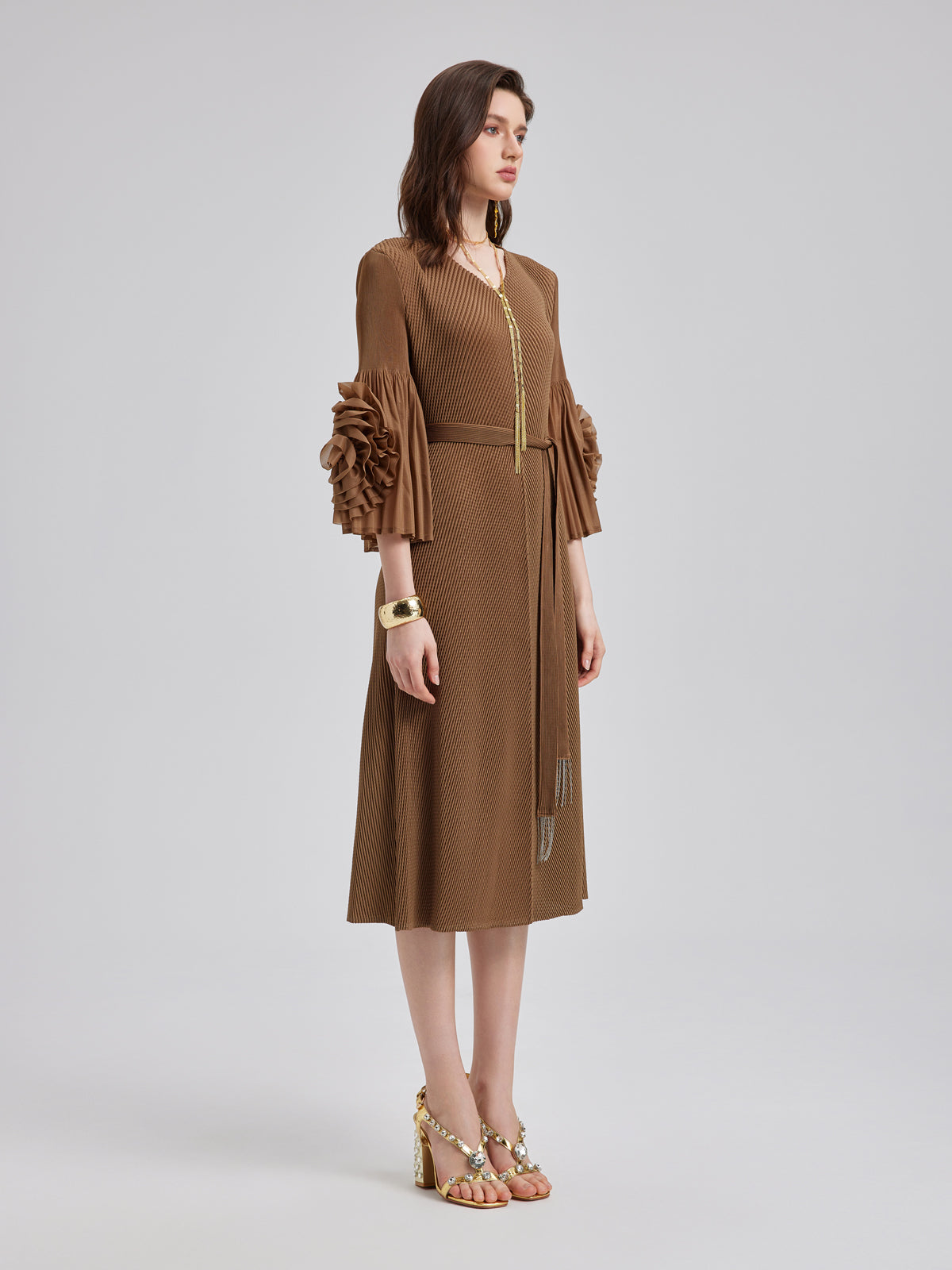 Final Sale |Textured V-Neck Maxi Dress with Belt
