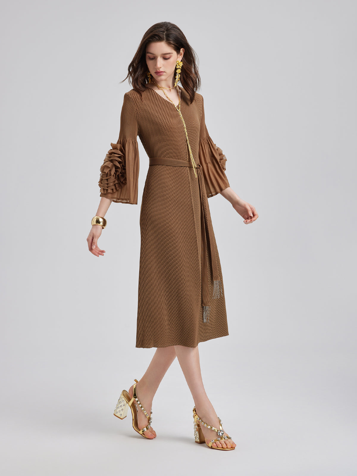 Final Sale |Textured V-Neck Maxi Dress with Belt