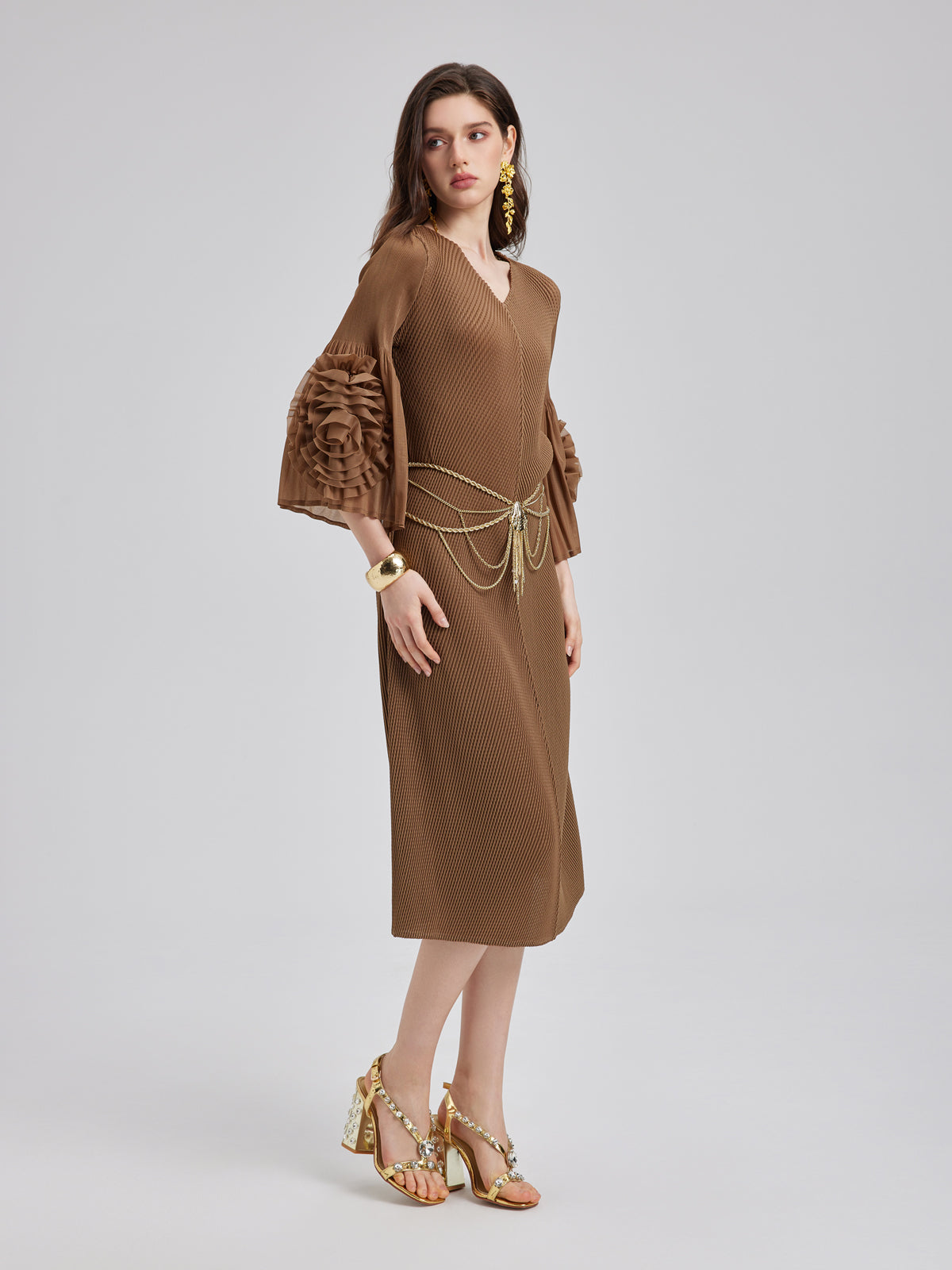 Final Sale |Textured V-Neck Maxi Dress with Belt