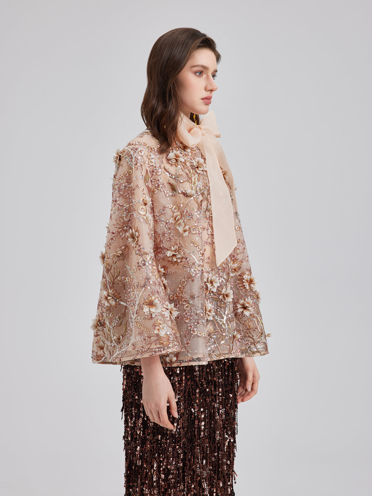 Luxury Embroidered Floral Organza Jacket