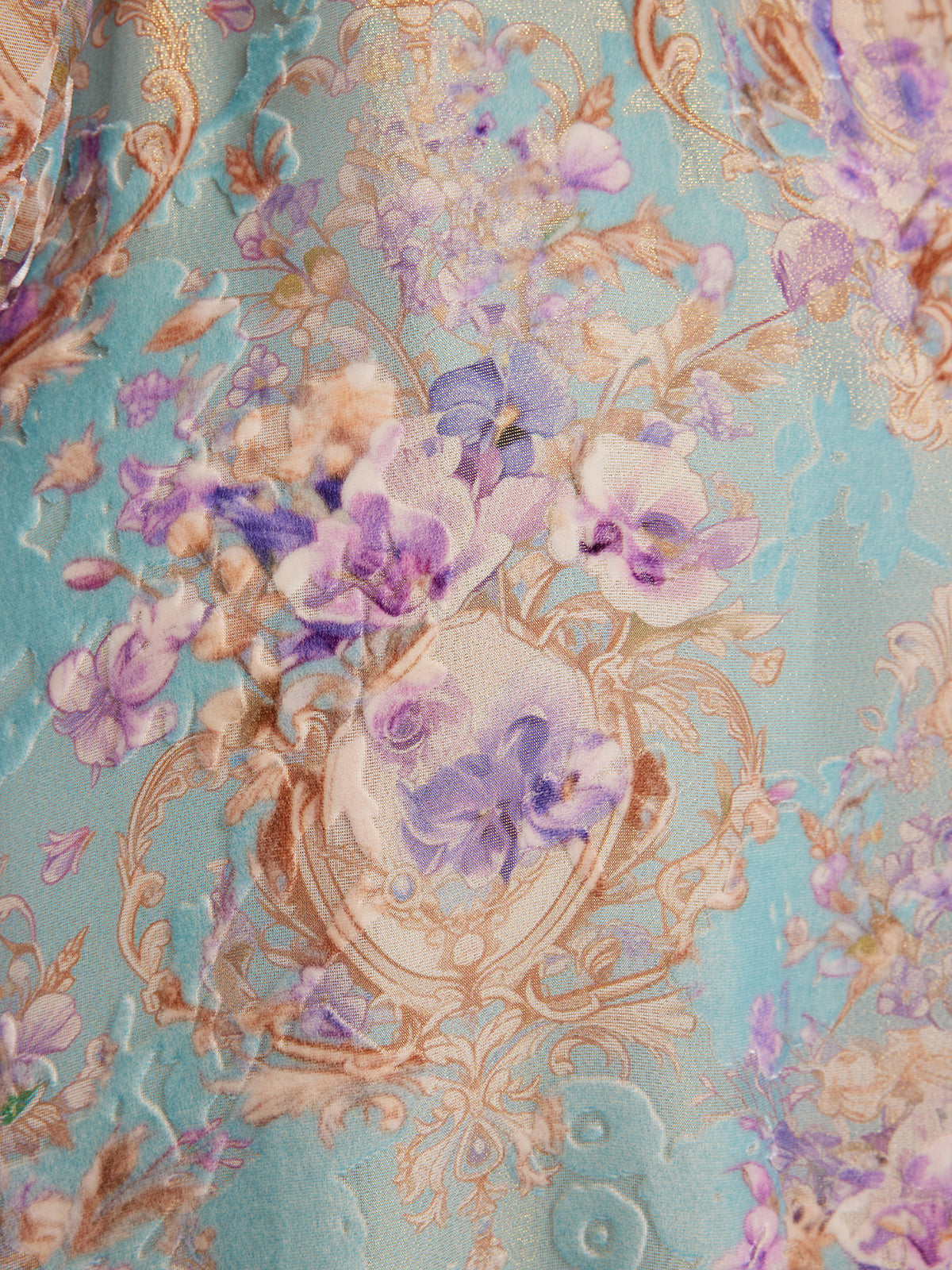 Silk Velvet Devoré Floral Lace Trim Dress (Matching Belt Included)