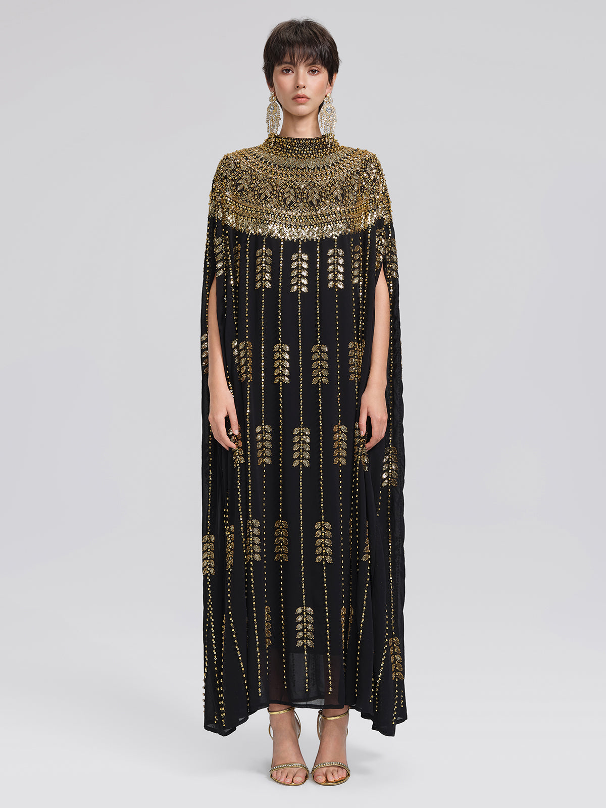 Hand-Beaded Rhinestone Cape Robe (Inner Wear Included)