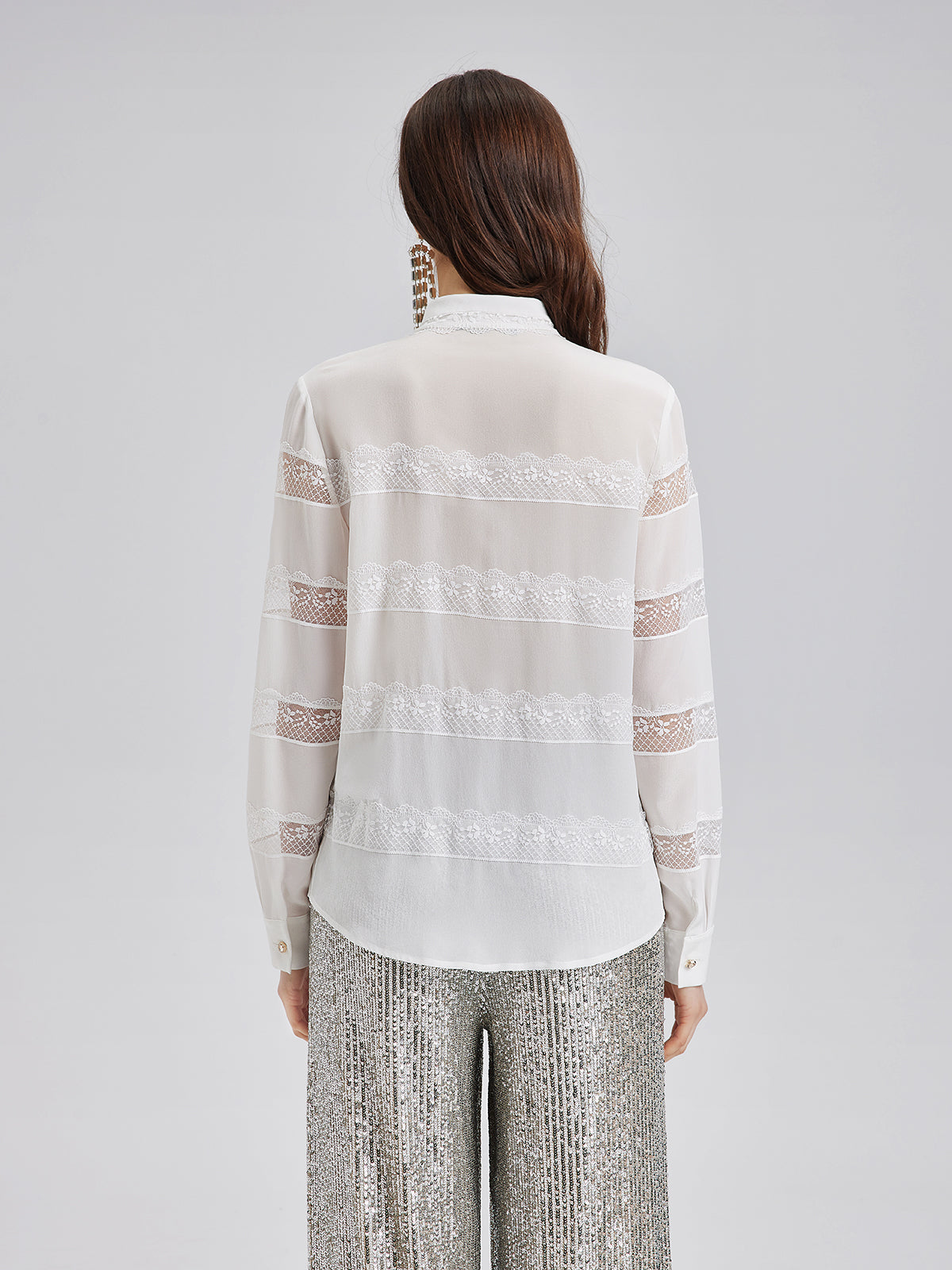 Hand-Beaded Lace Panel Shirt