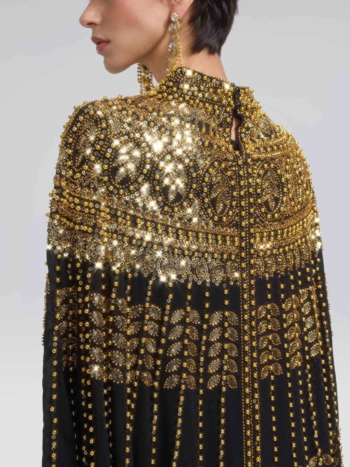 Hand-Beaded Rhinestone Cape Robe (Inner Wear Included)
