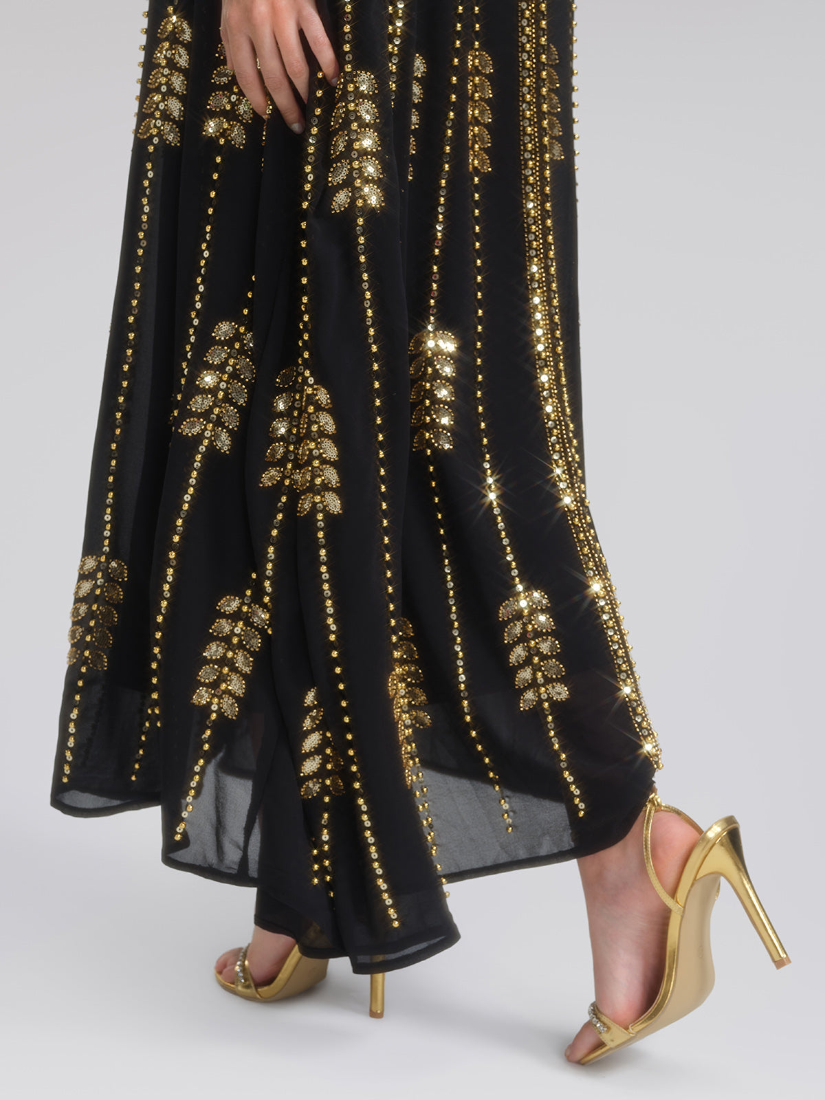 Hand-Beaded Rhinestone Cape Robe (Inner Wear Included)