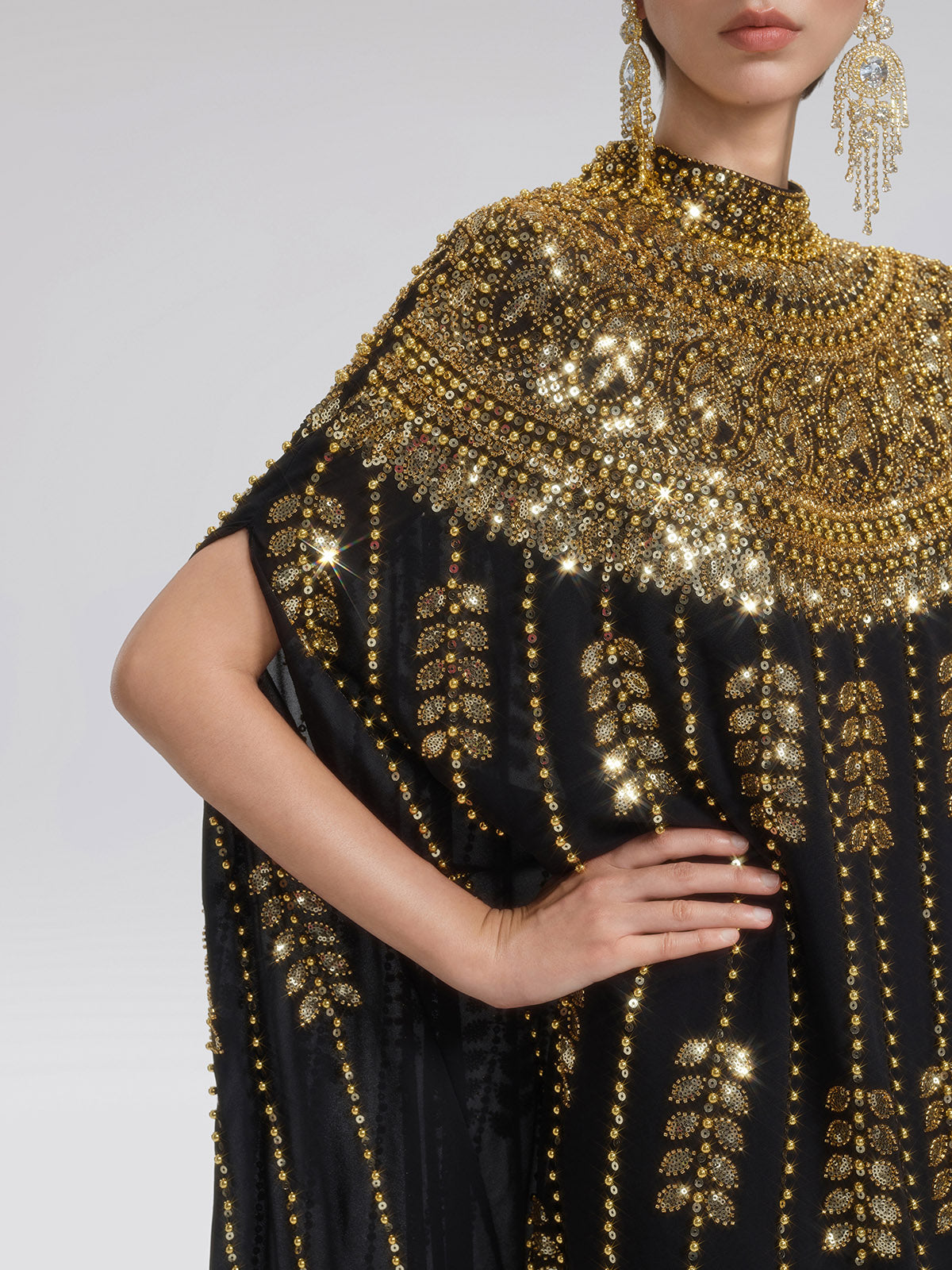 Hand-Beaded Rhinestone Cape Robe (Inner Wear Included)