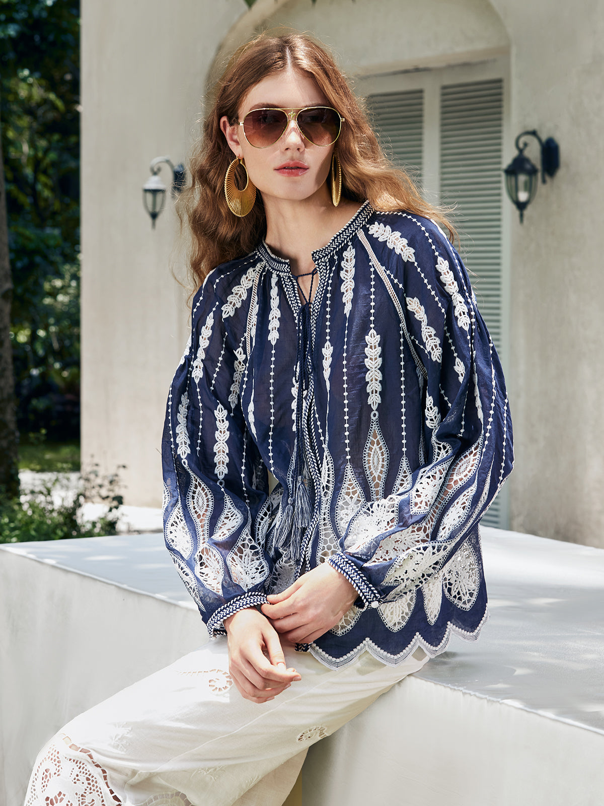 Intricate Fringe Embroidered Cutout Top