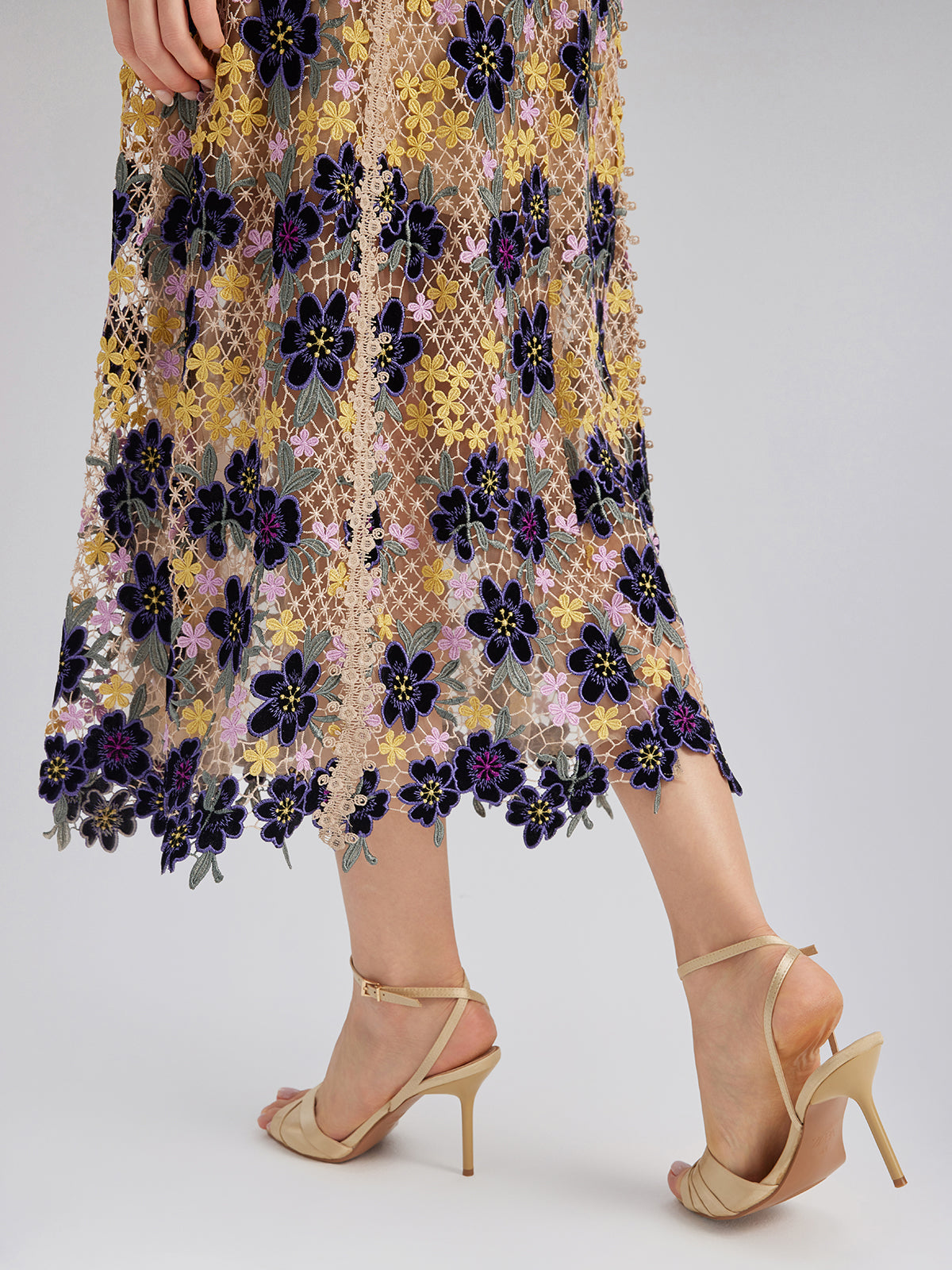 Multicolor Floral Embroidered Lace Dress