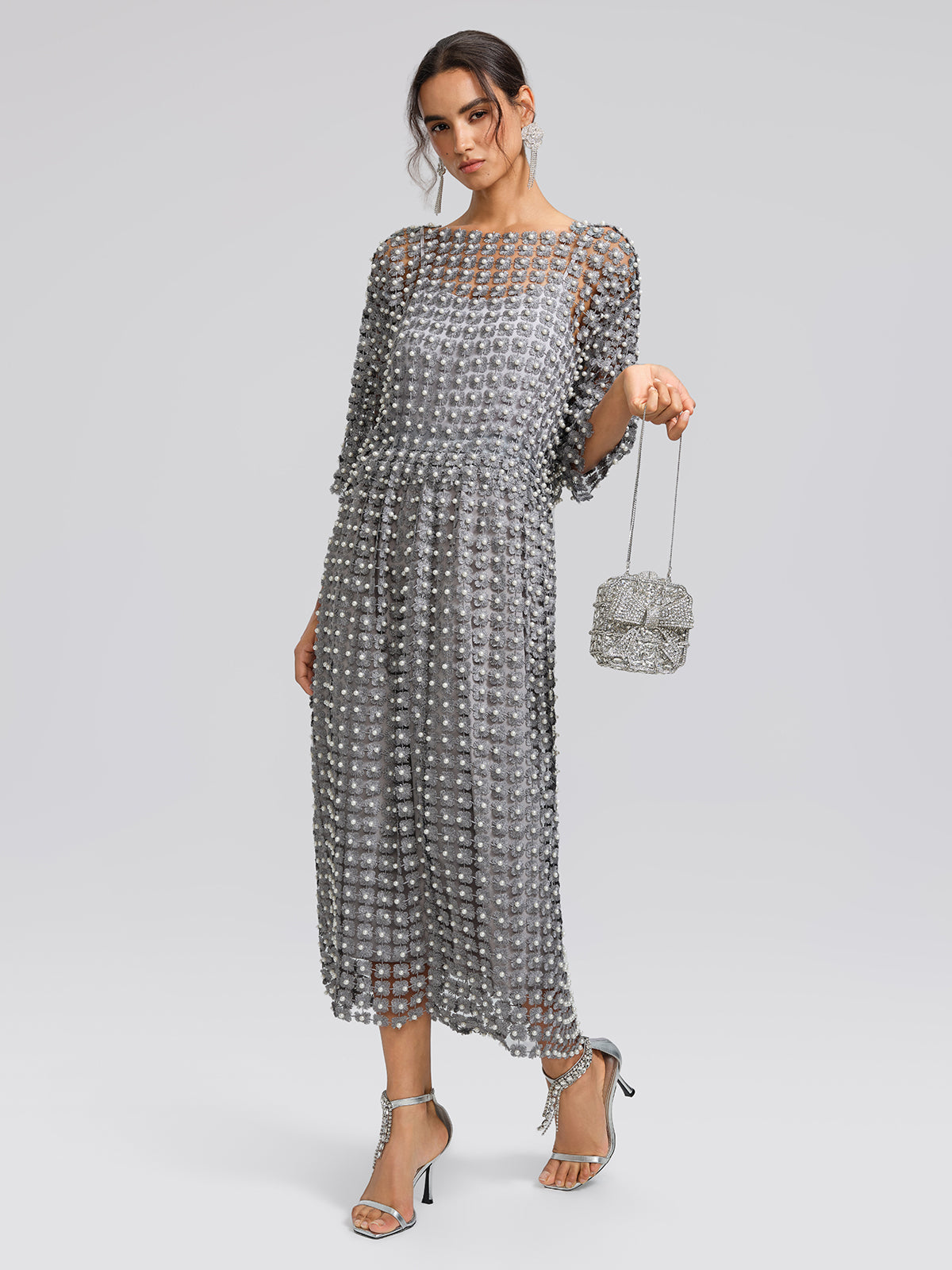 Floral Pearl-Embellished Elastic-Waist Skirt
