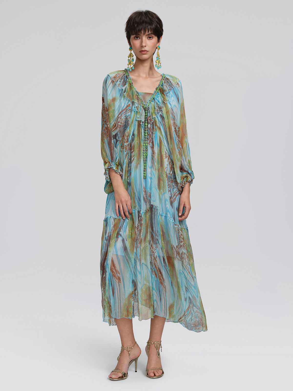 Silk Ombre Print Batwing Sleeve Dress