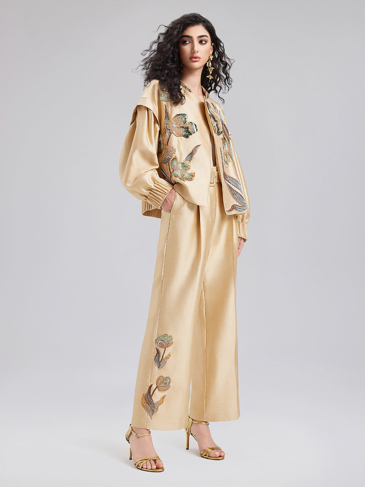 Final Sale | Luxe Floral Sequin Straight-Leg Pants