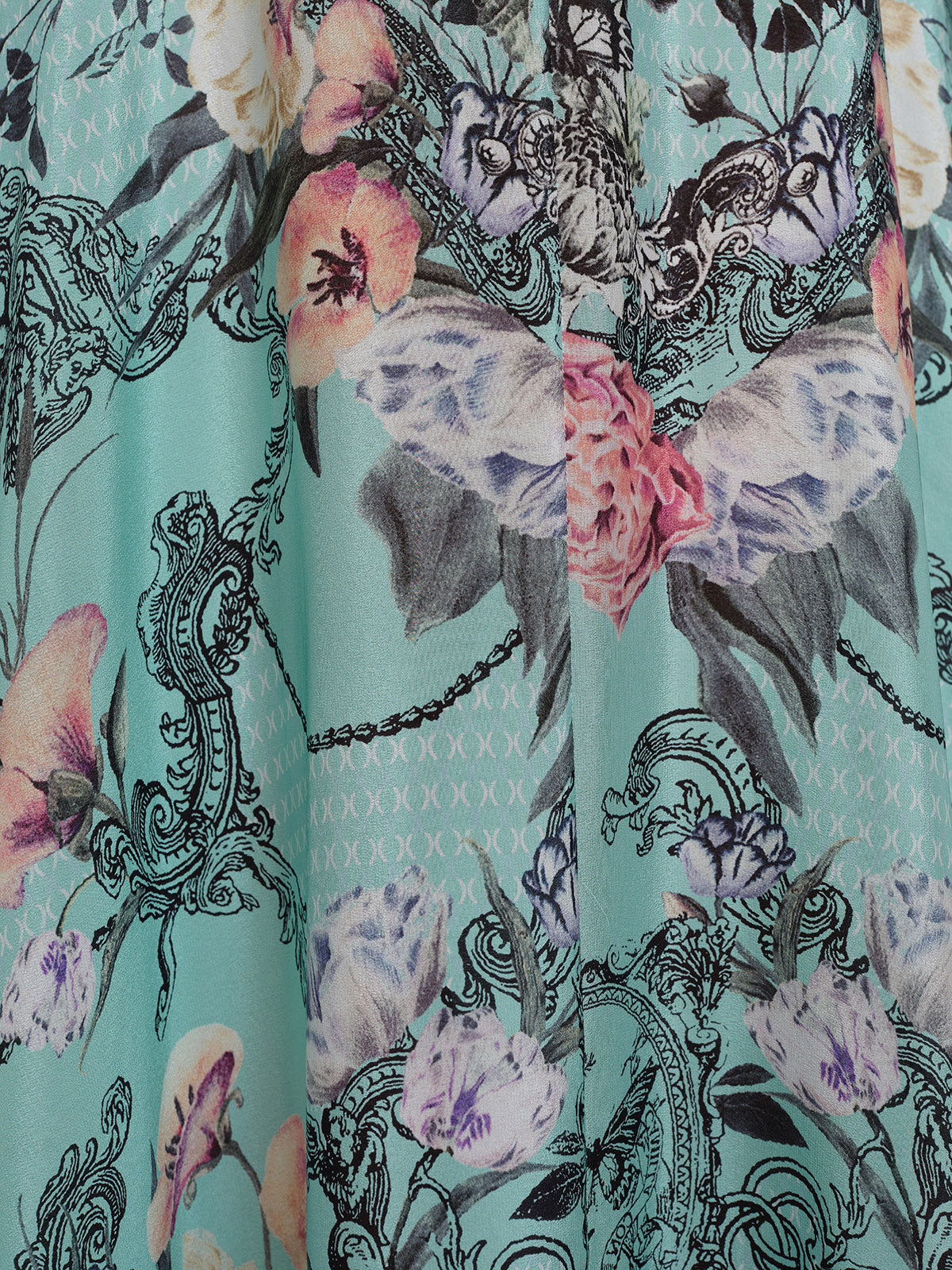 100% Silk Printed Flared-Sleeve Resort Maxi Dress