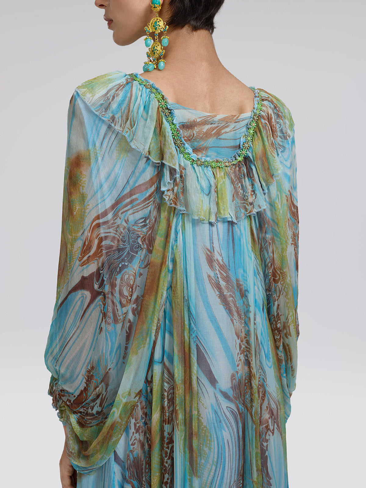 Silk Ombre Print Batwing Sleeve Dress