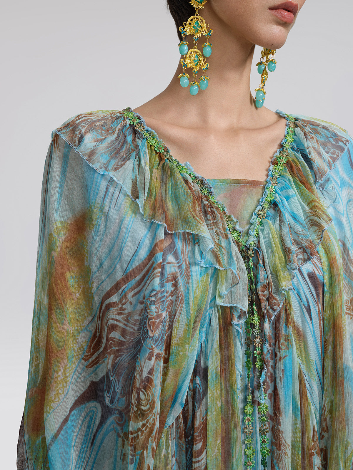 Silk Ombre Print Batwing Sleeve Dress