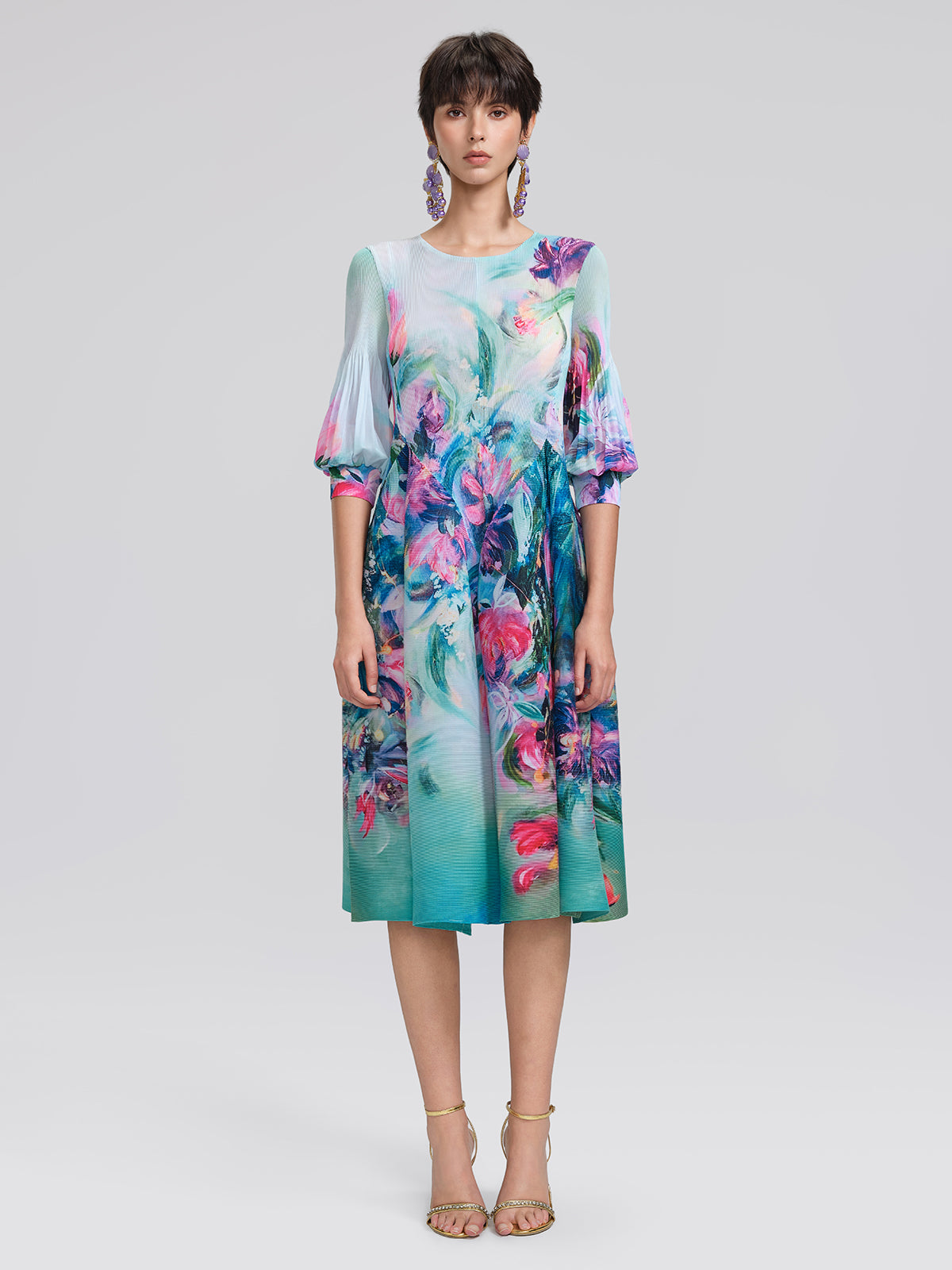 Pleated Stretch Printed Dress