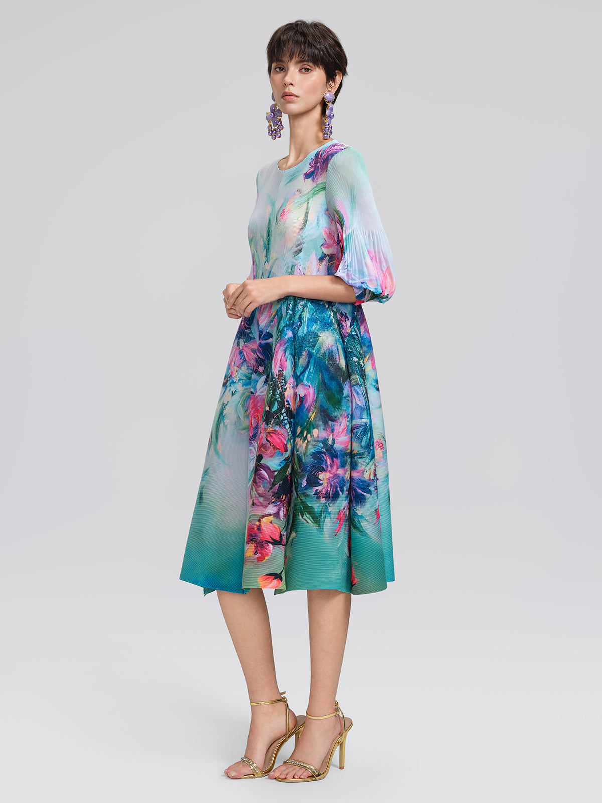Pleated Stretch Printed Dress