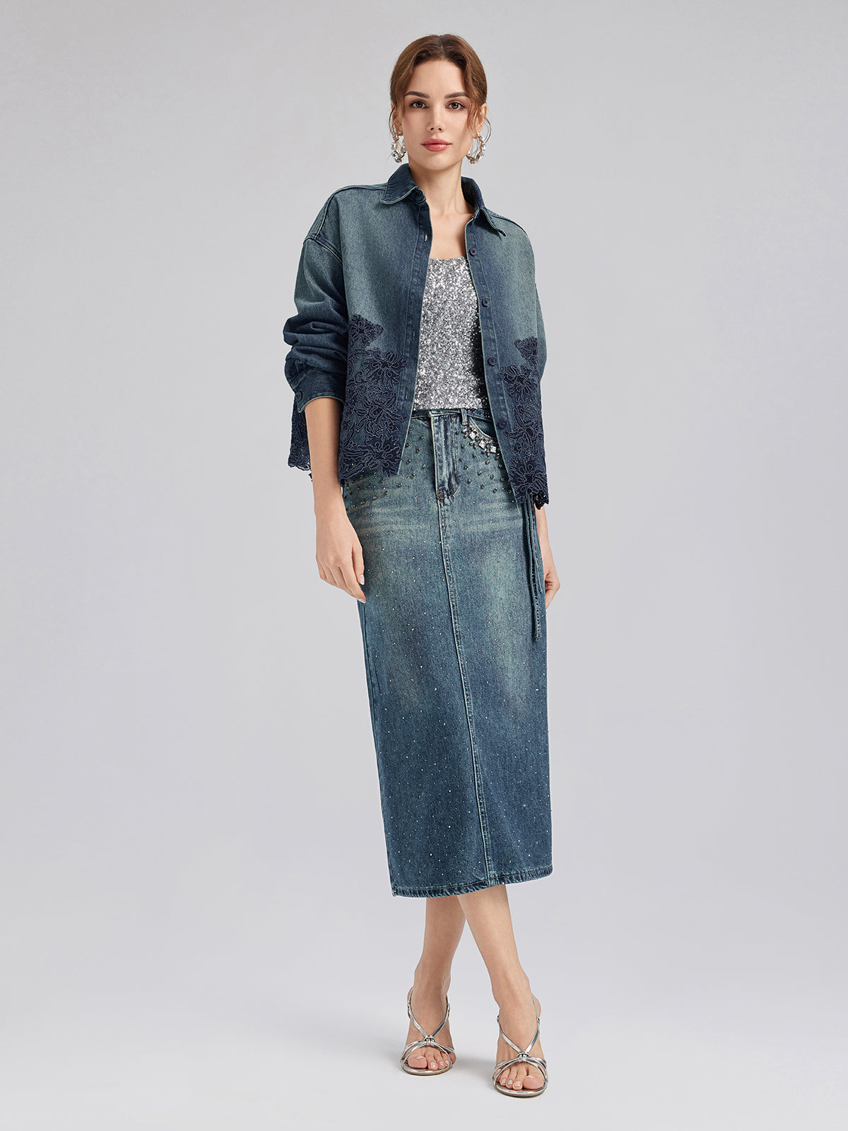 Final Sale | Lace-Paneled Cotton Denim Jacket