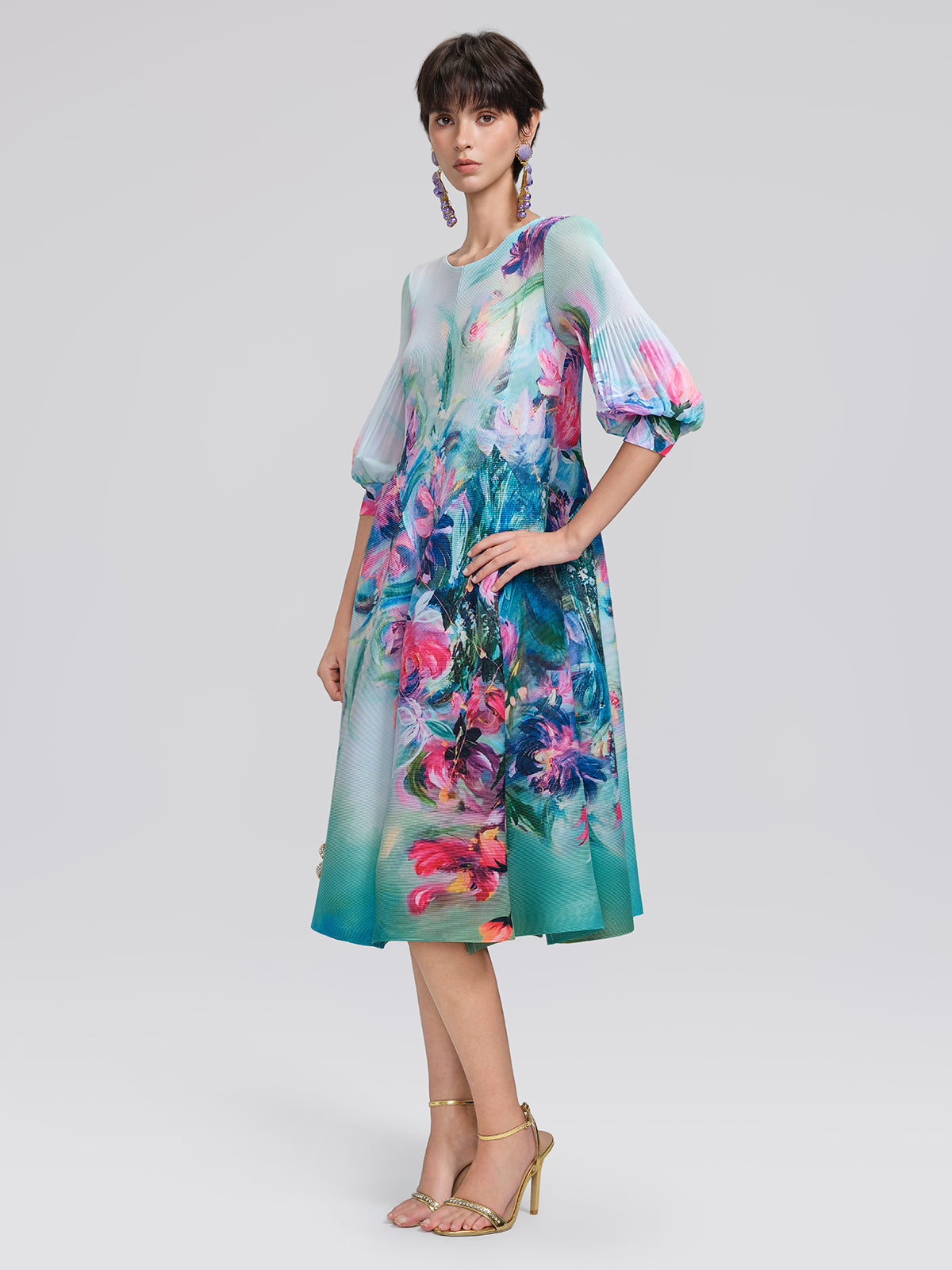 Pleated Stretch Printed Dress