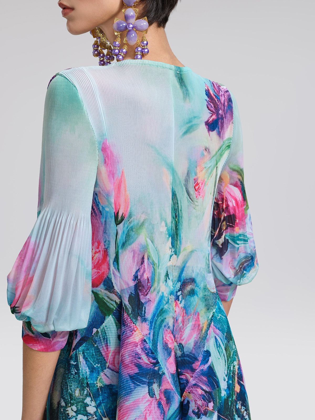 Pleated Stretch Printed Dress