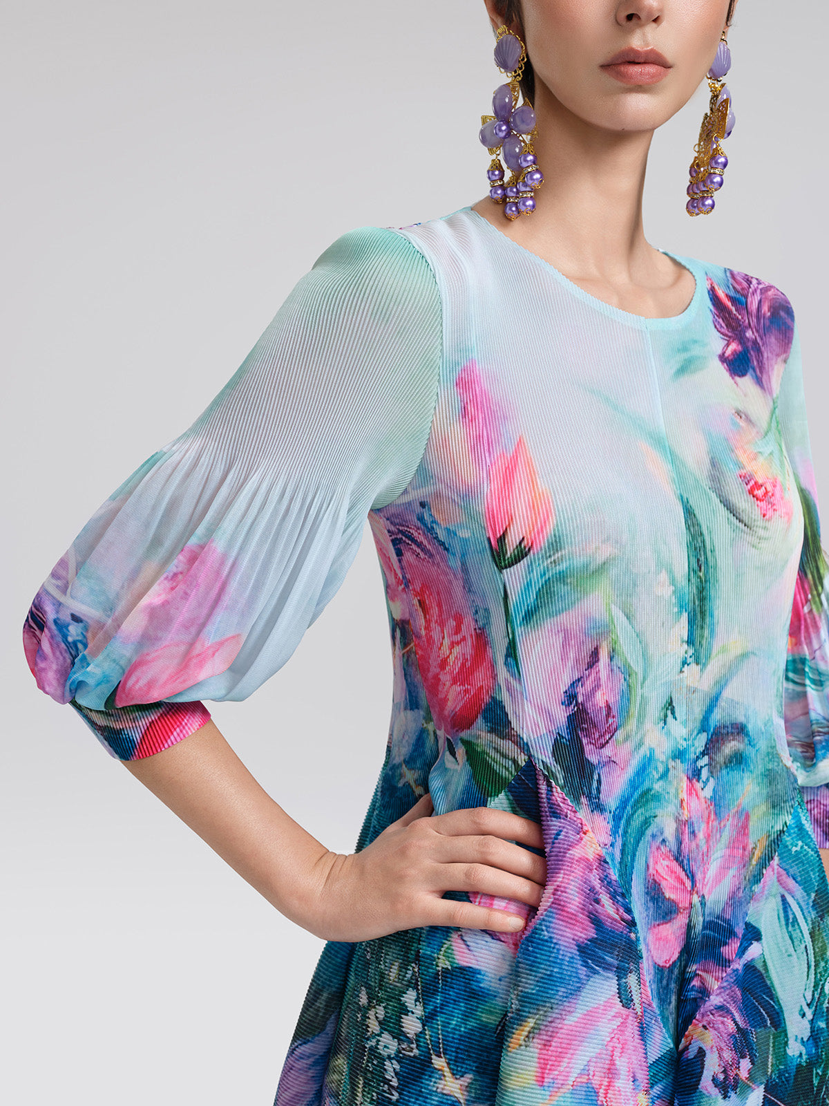 Pleated Stretch Printed Dress