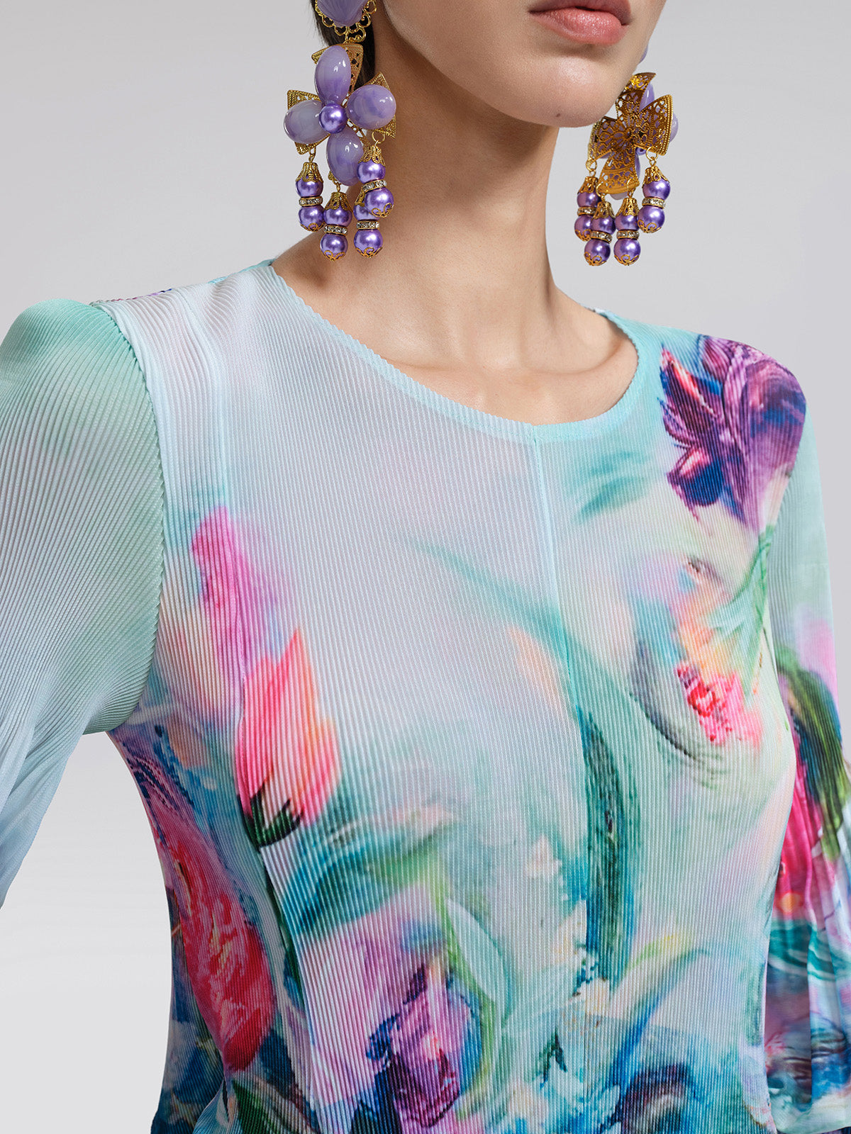 Pleated Stretch Printed Dress