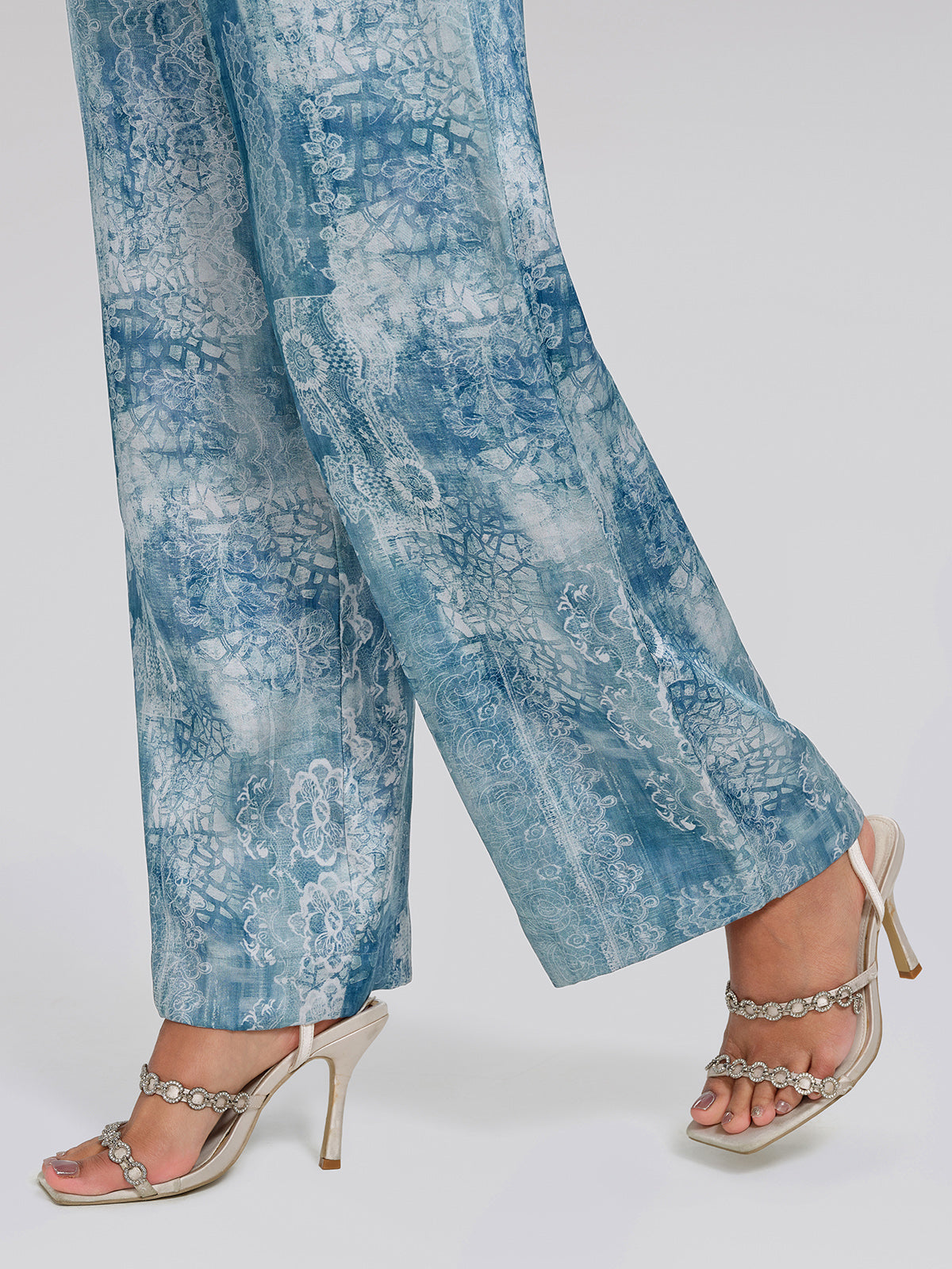 Tencel Printed Elastic Waistband Wide-Leg Pants