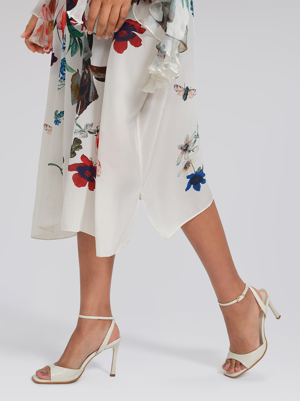 100% Silk Batwing-Sleeve Printed Dress