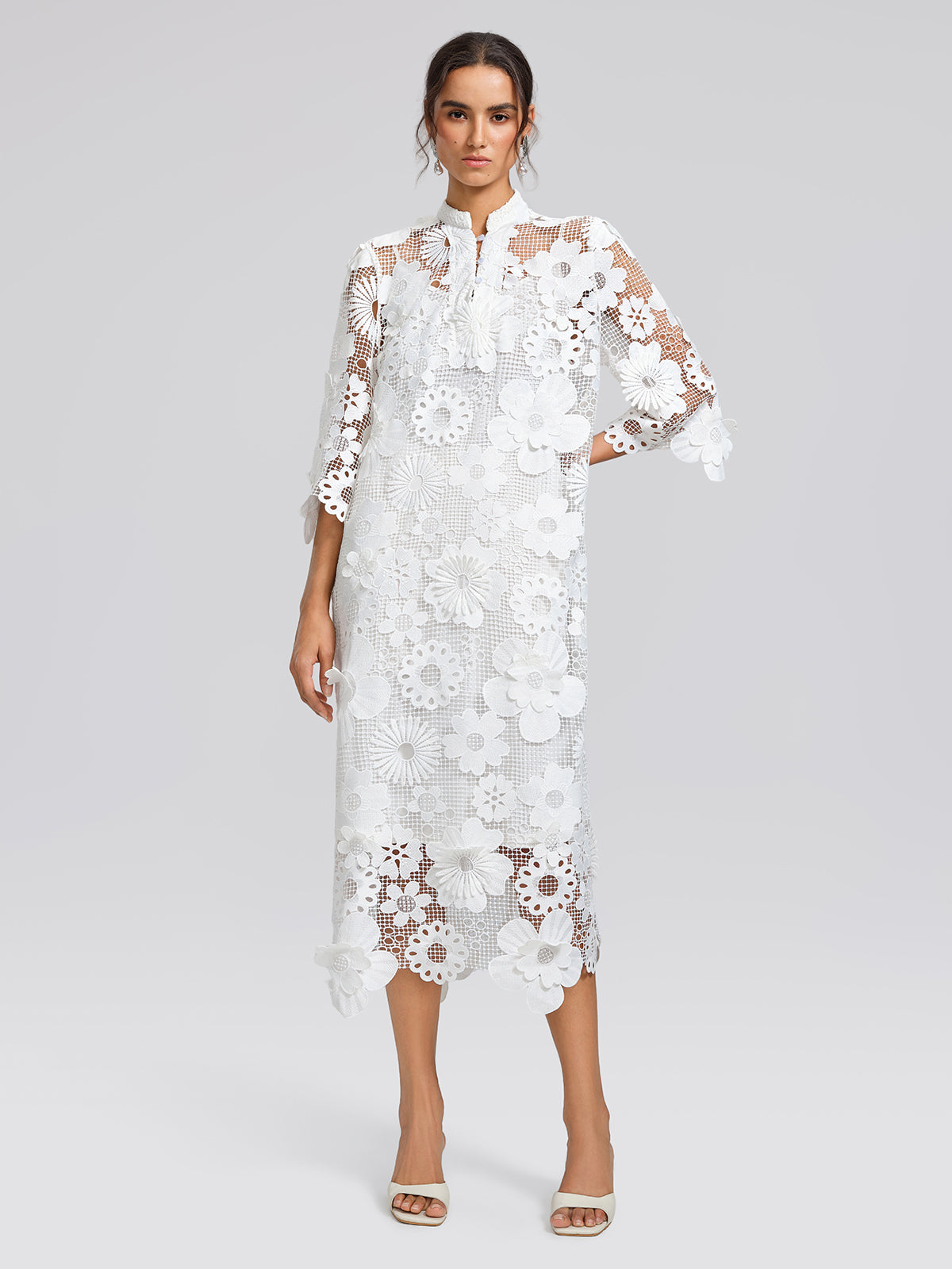 Guipure Lace 3D Floral Maxi Dress (Slip Dress Included)