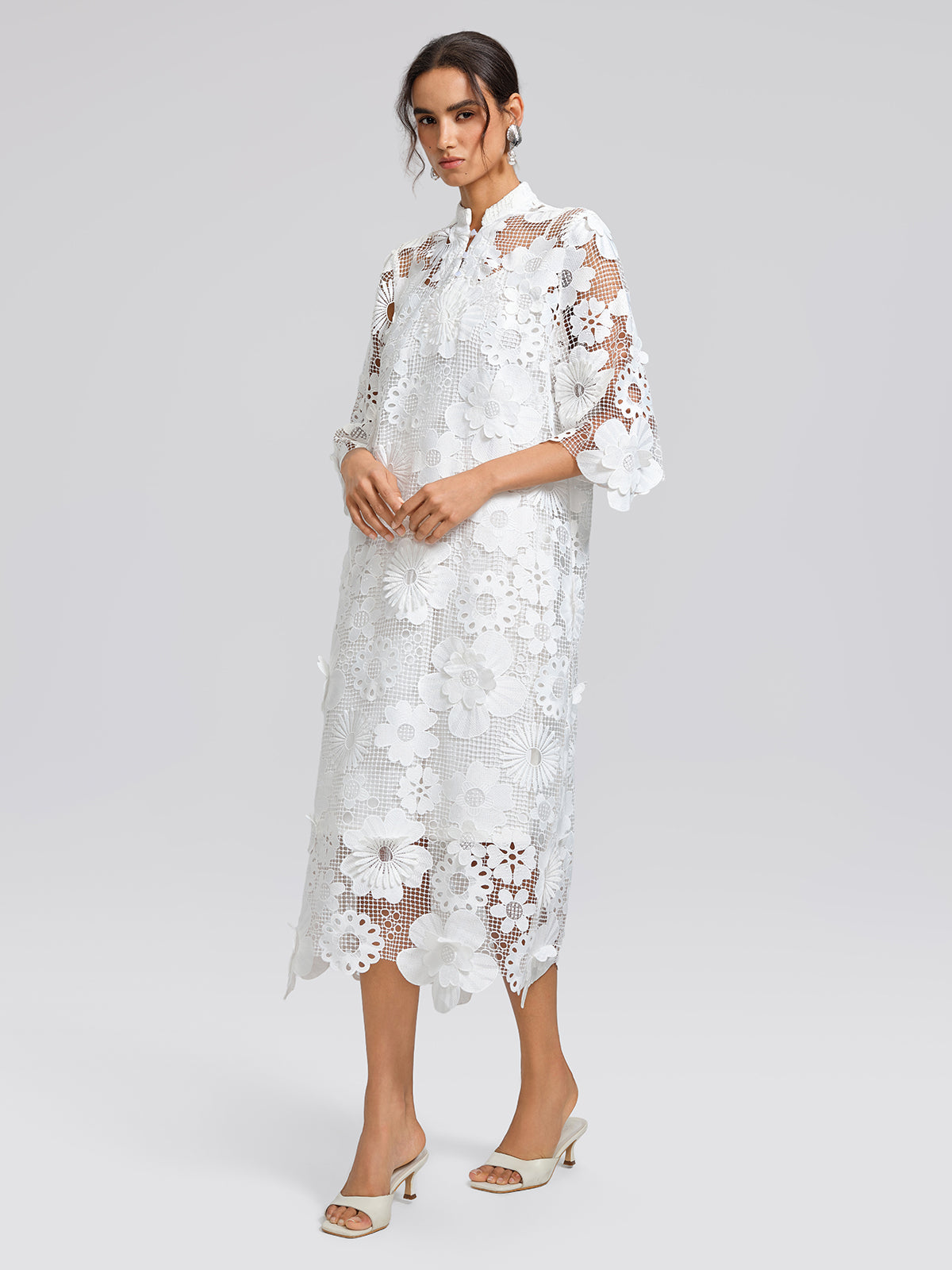 Guipure Lace 3D Floral Maxi Dress (Slip Dress Included)