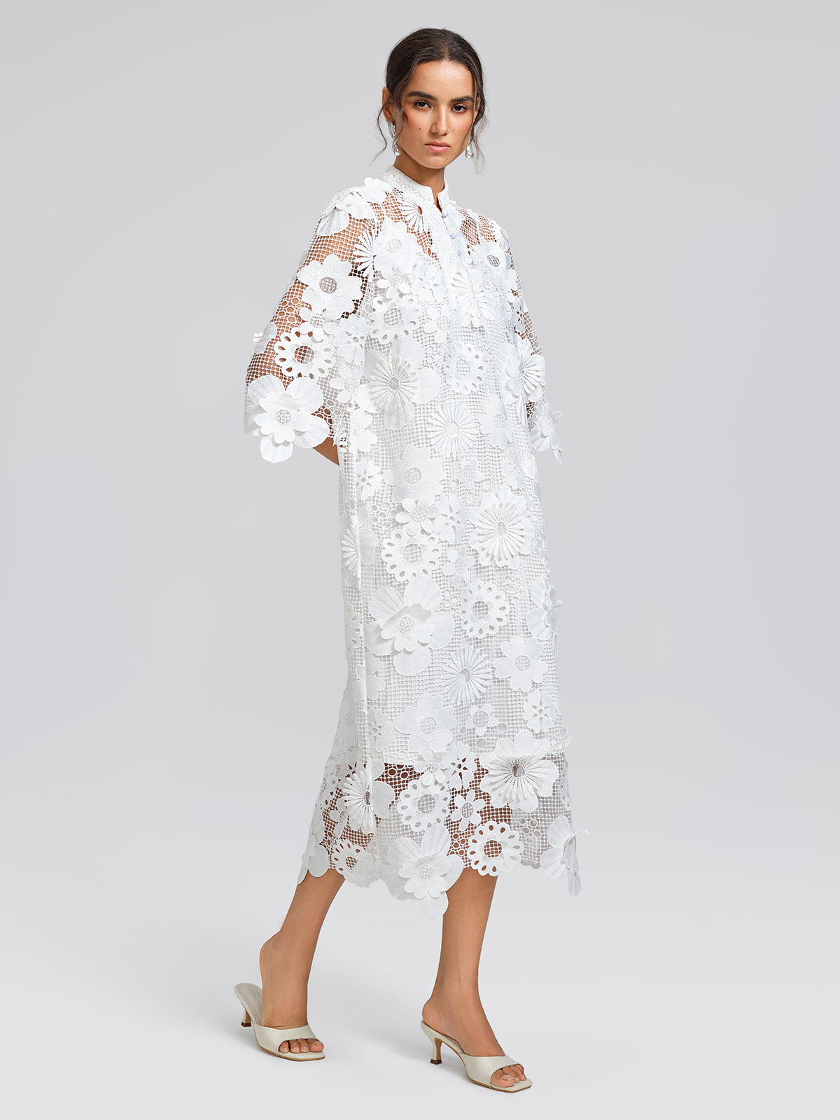 Guipure Lace 3D Floral Maxi Dress (Slip Dress Included)