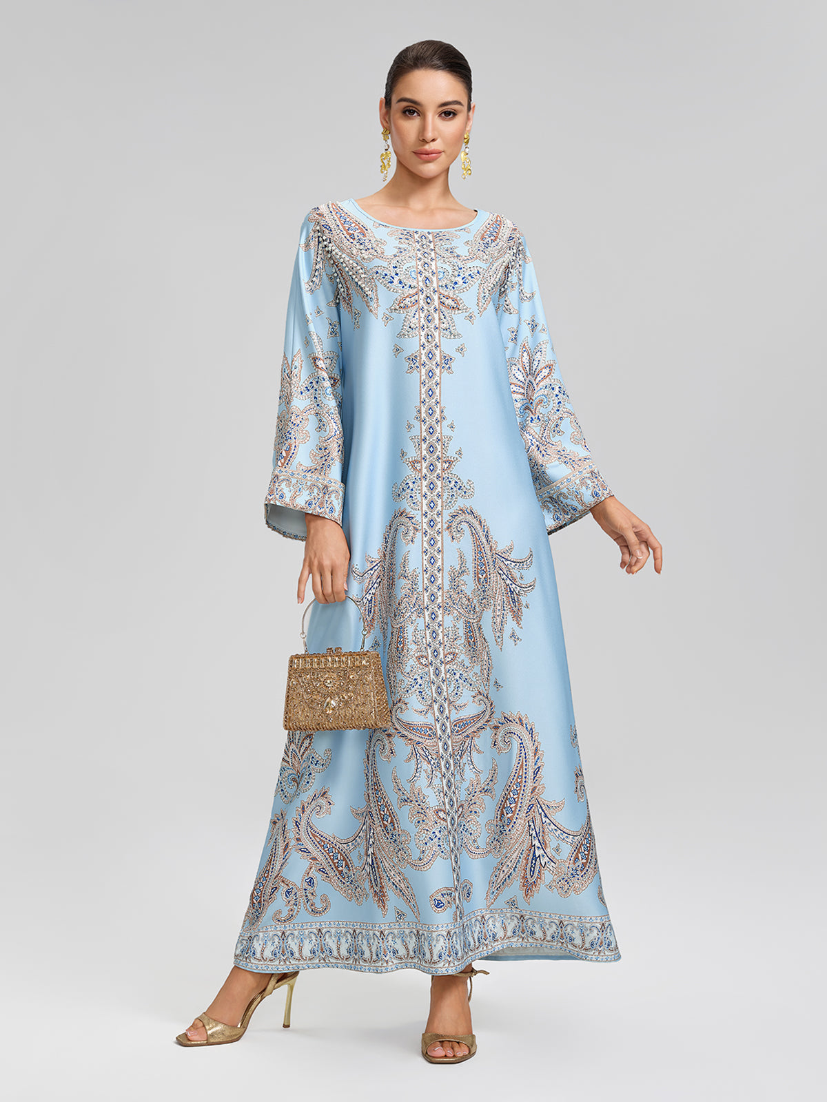 RichRadiqs Womens Paisley Print Hand-Beaded Relaxed Maxi Dress in Blue, BLUE / 2XL RichRadiqs Womens Paisley Print Hand-Beaded Relaxed Maxi Dress in Blue, BLUE / 2XL