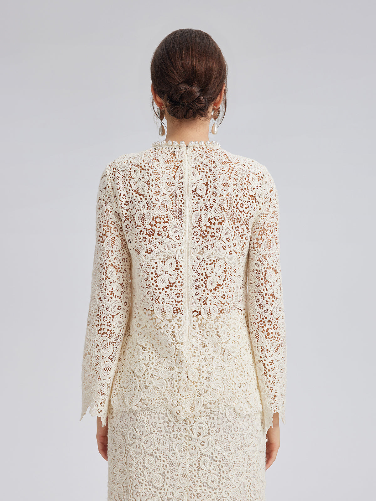 Intricate Embroidered Lace Pearl Top