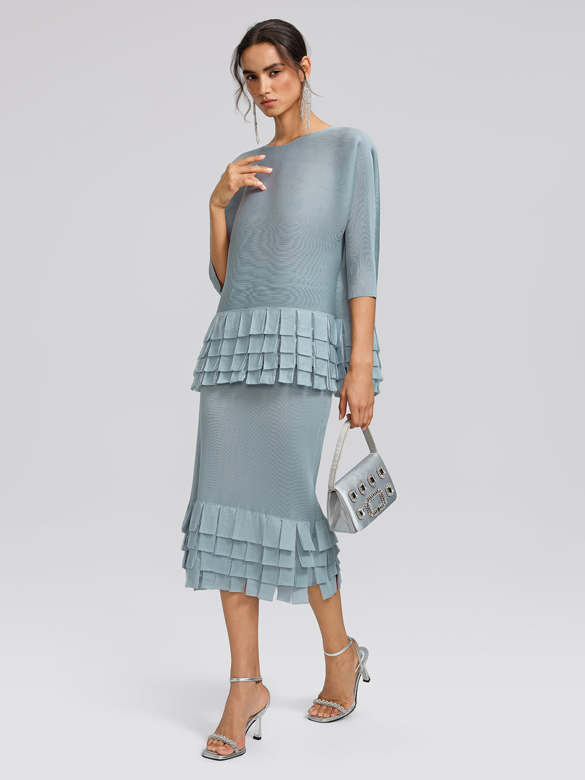 Final Sale | Pleated Textured Scallop-Trimmed Set