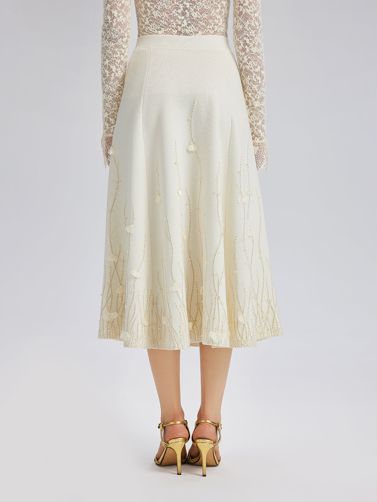 Rhinestone Beaded Wool Knit Elasticated Skirt