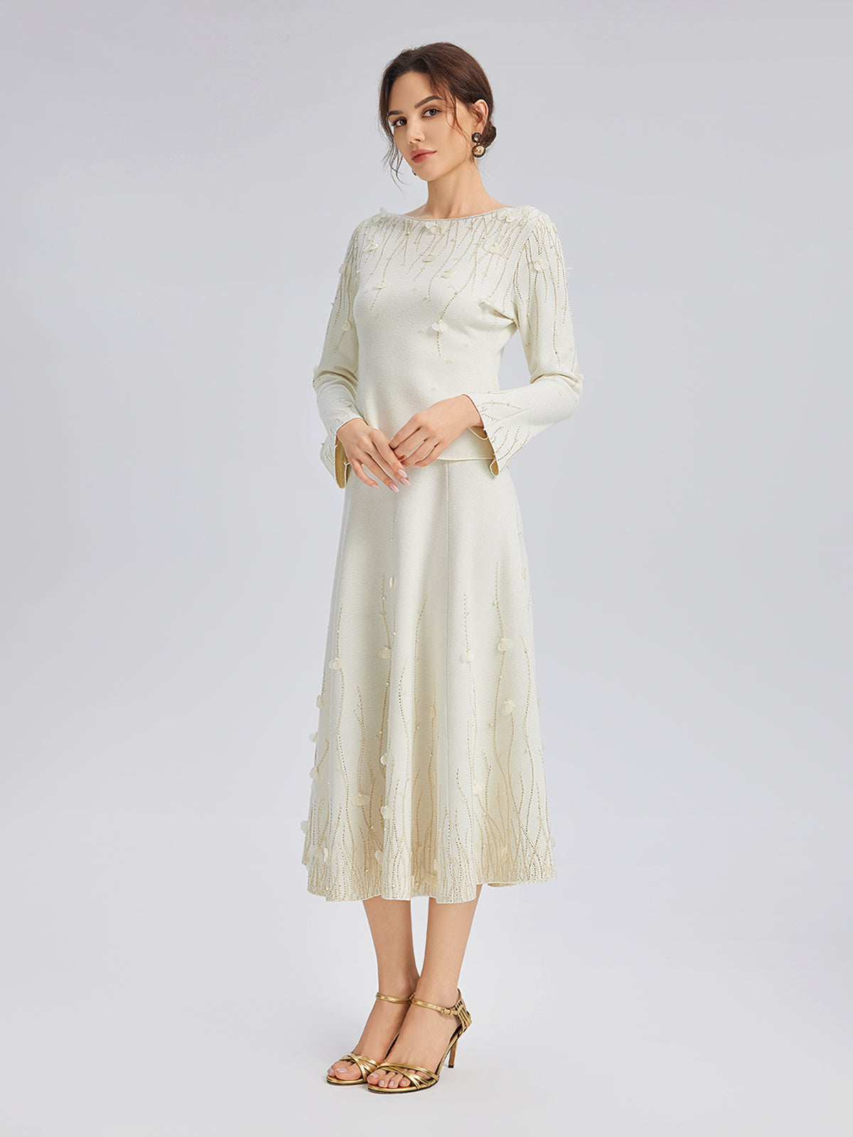 Final Sale | Rhinestone Beaded Wool Knit Elasticated Skirt