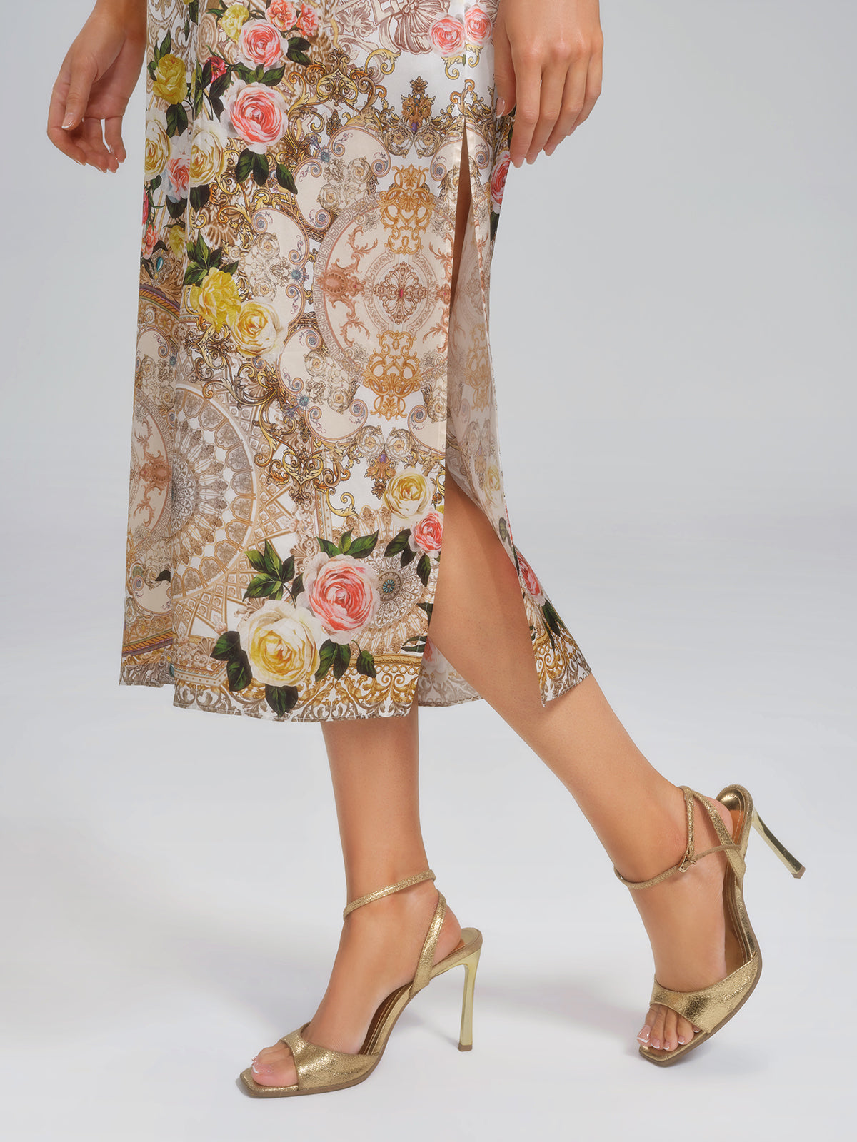 100% Silk Printed Stand-Collar Dress