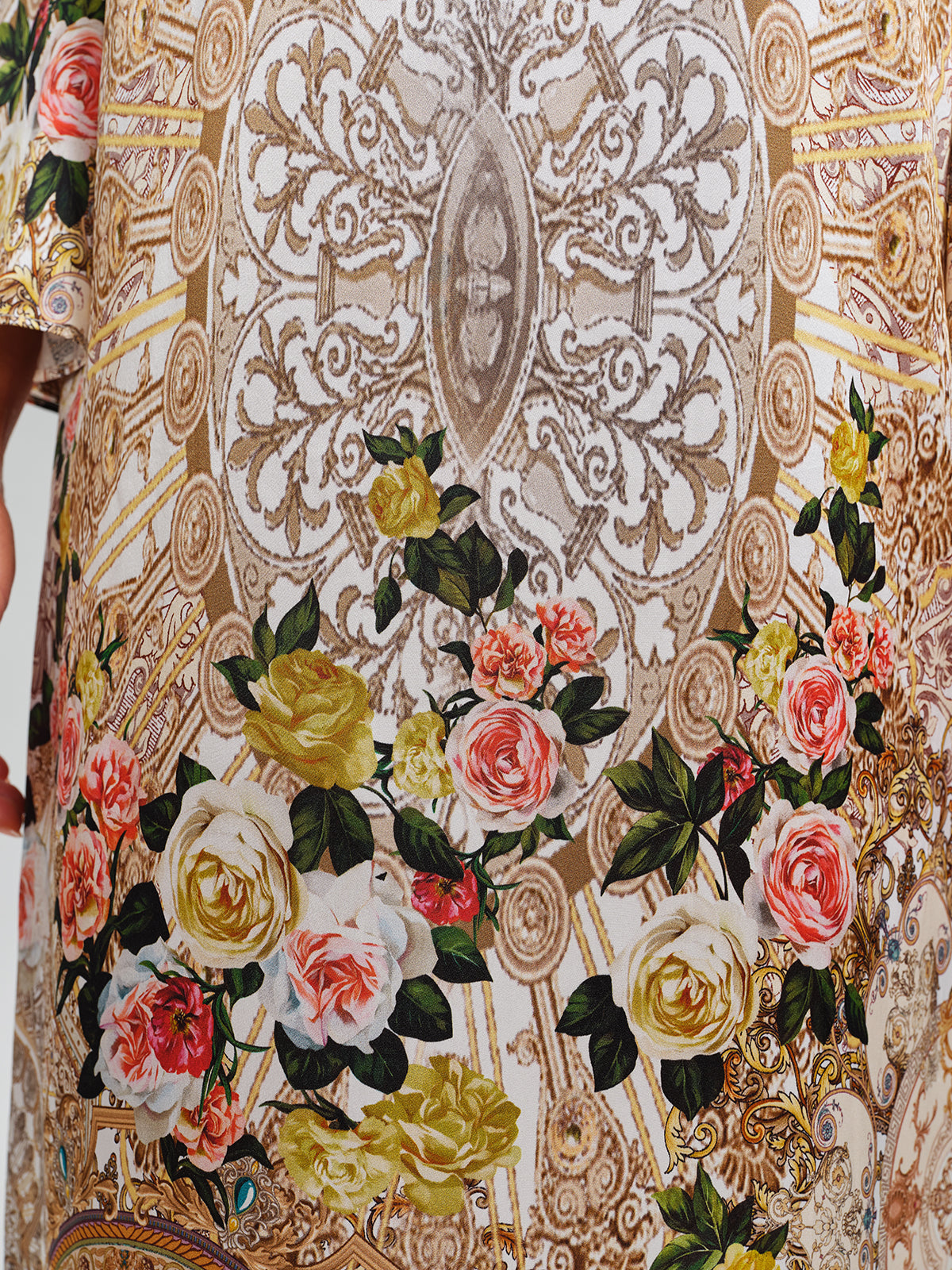 100% Silk Printed Stand-Collar Dress