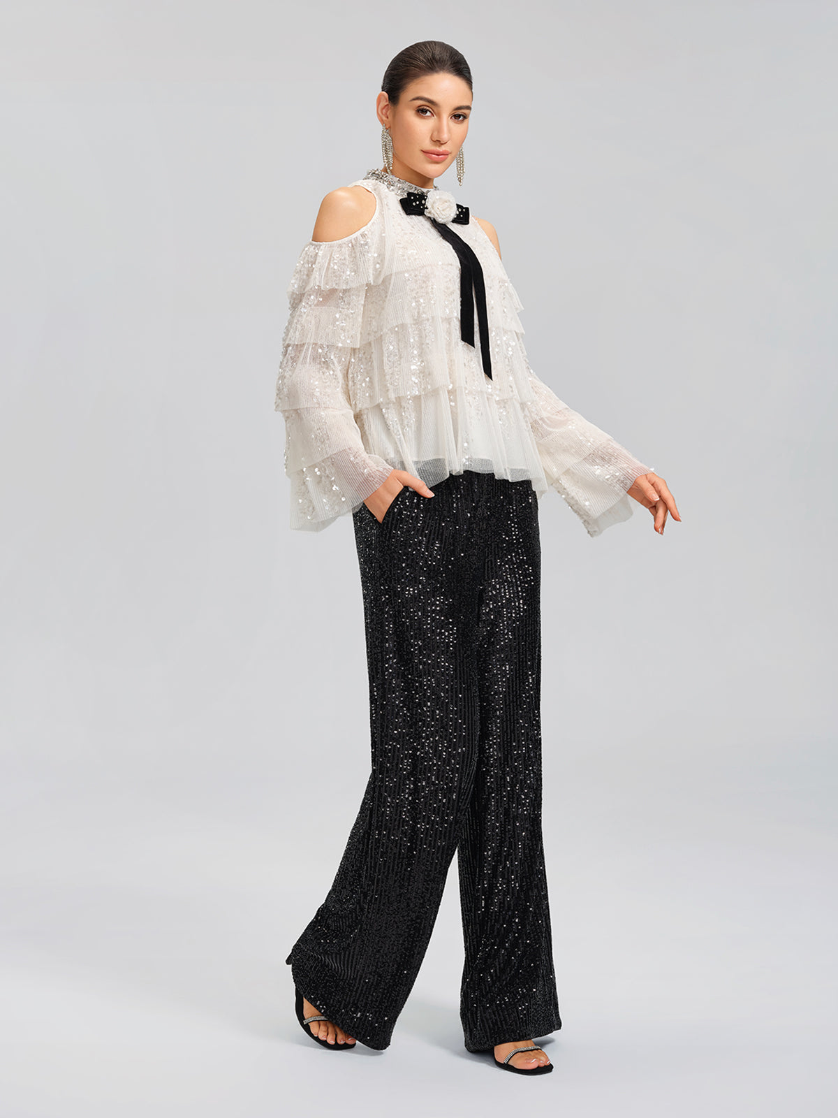 Light Luxury Sequin Wide-Leg Pants