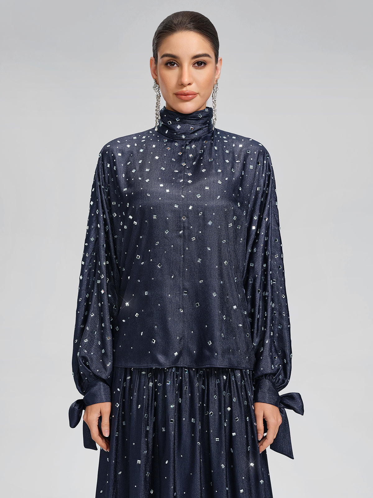 Rhinestone High Neck Satin Top