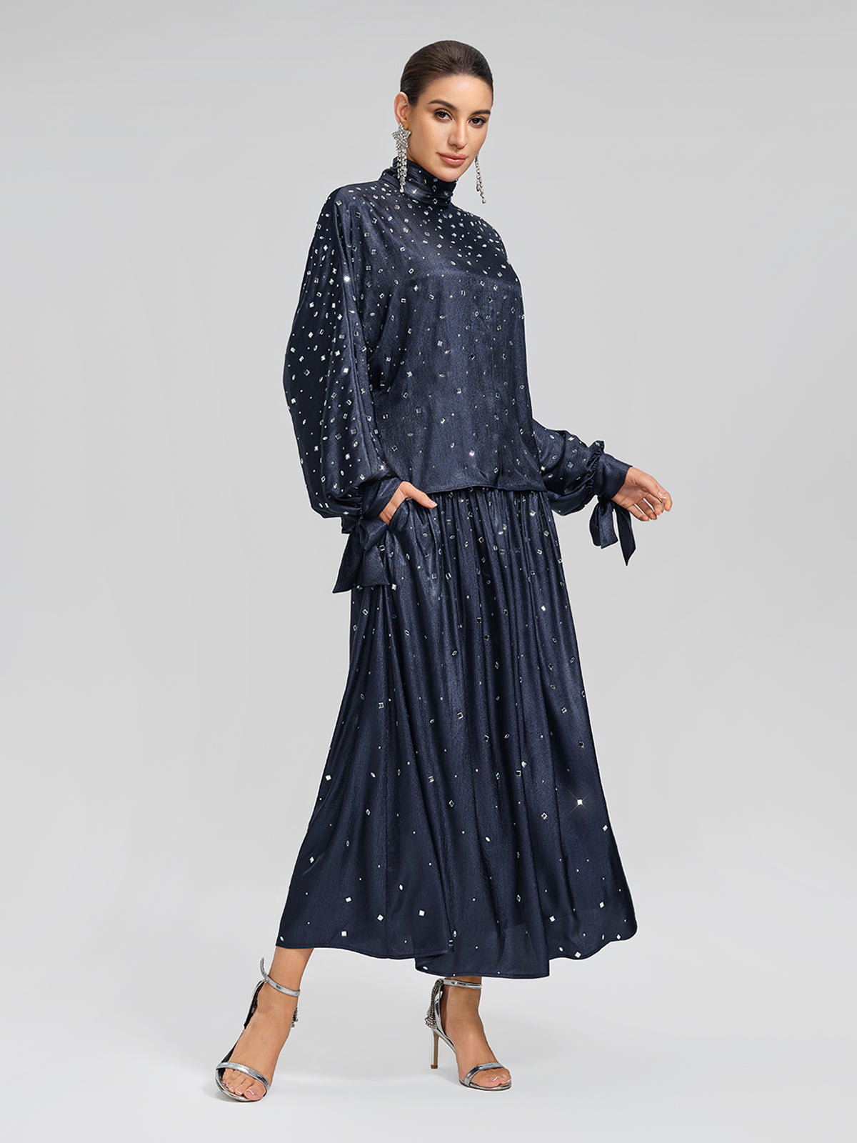 Rhinestone Satin Flare Skirt