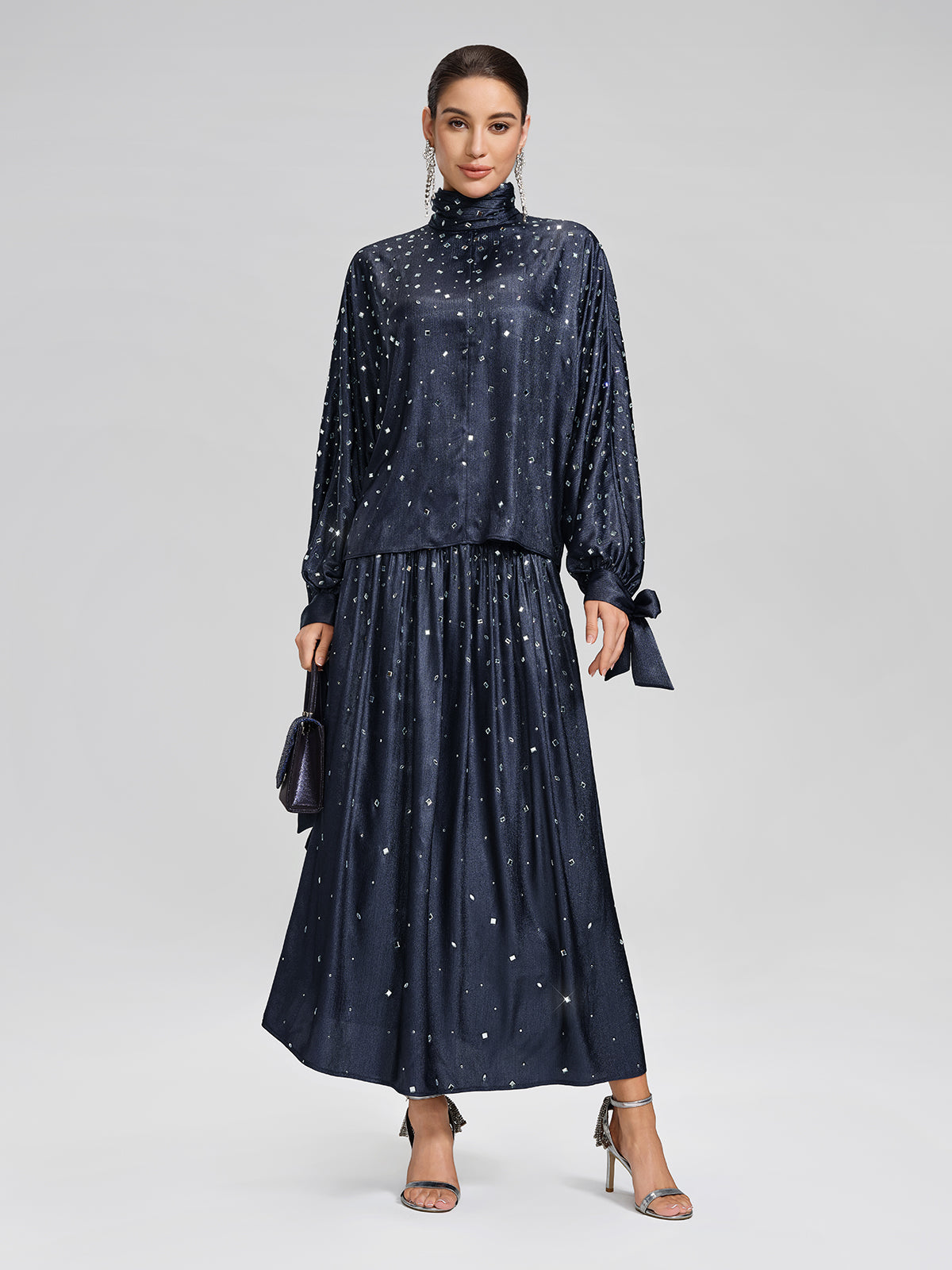 Rhinestone Satin Flare Skirt