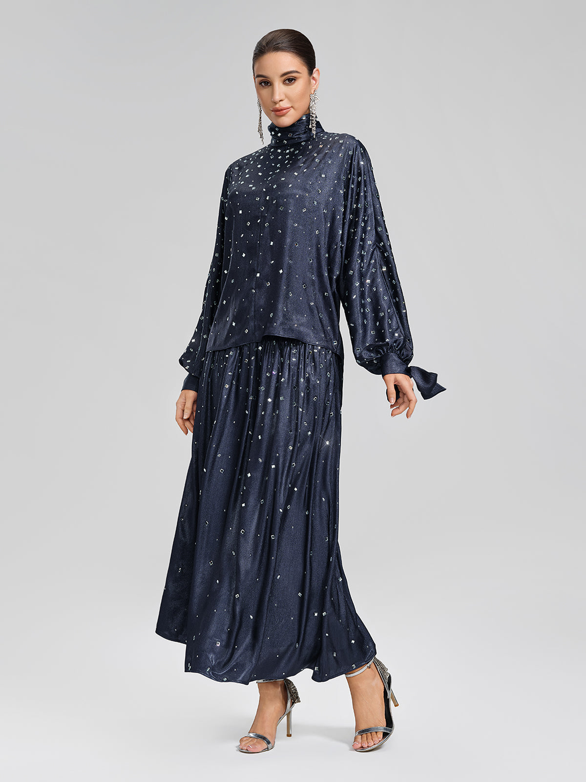 Rhinestone Satin Flare Skirt