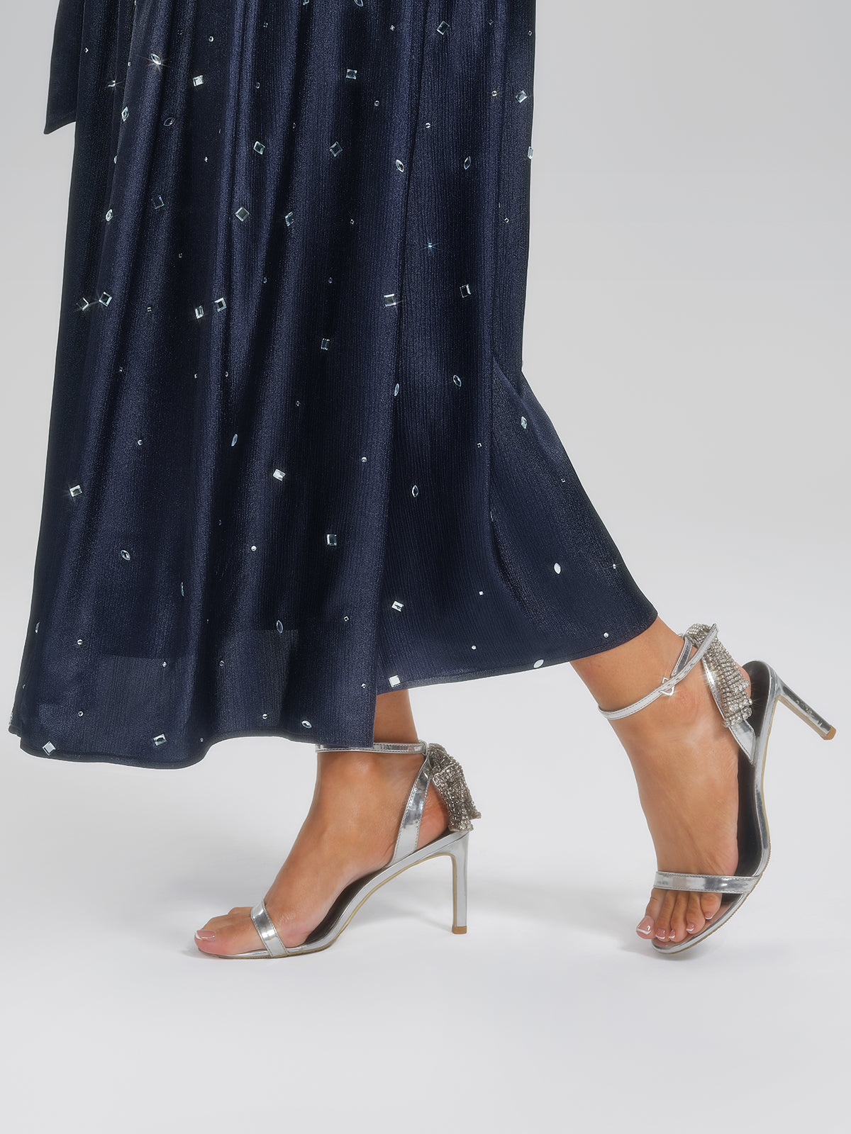 Rhinestone Satin Flare Skirt
