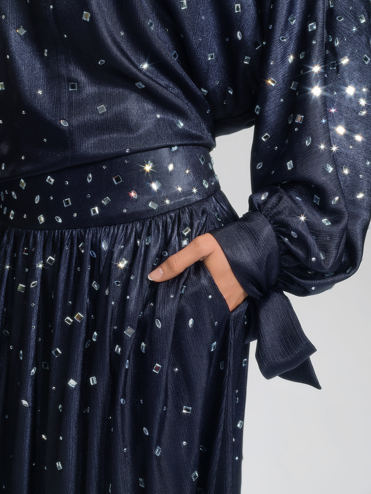 Rhinestone Satin Flare Skirt