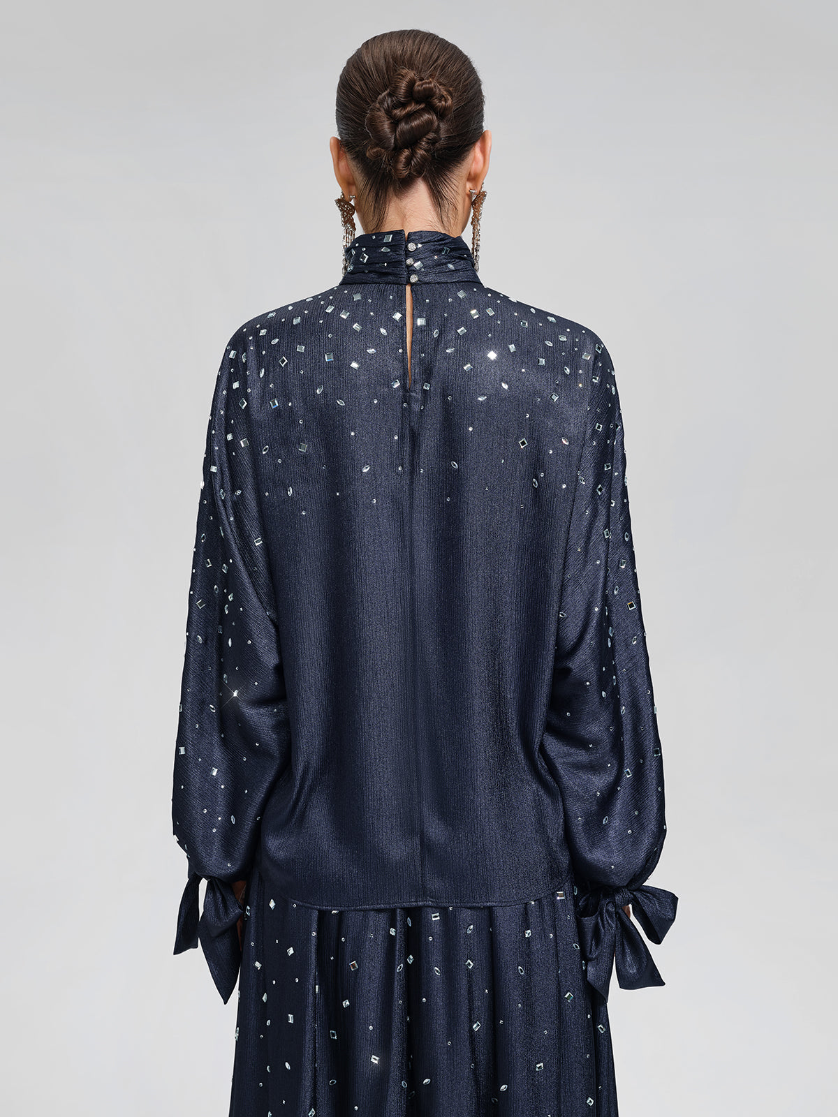 Rhinestone High Neck Satin Top