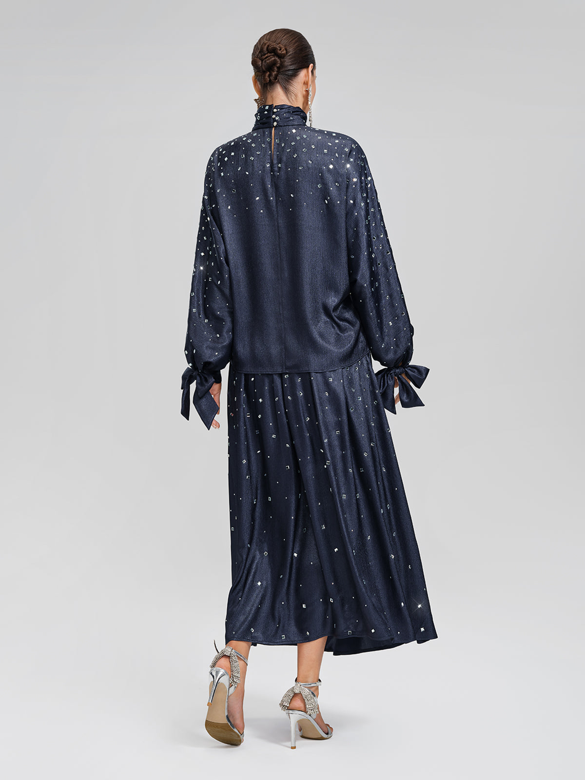 Rhinestone Satin Flare Skirt