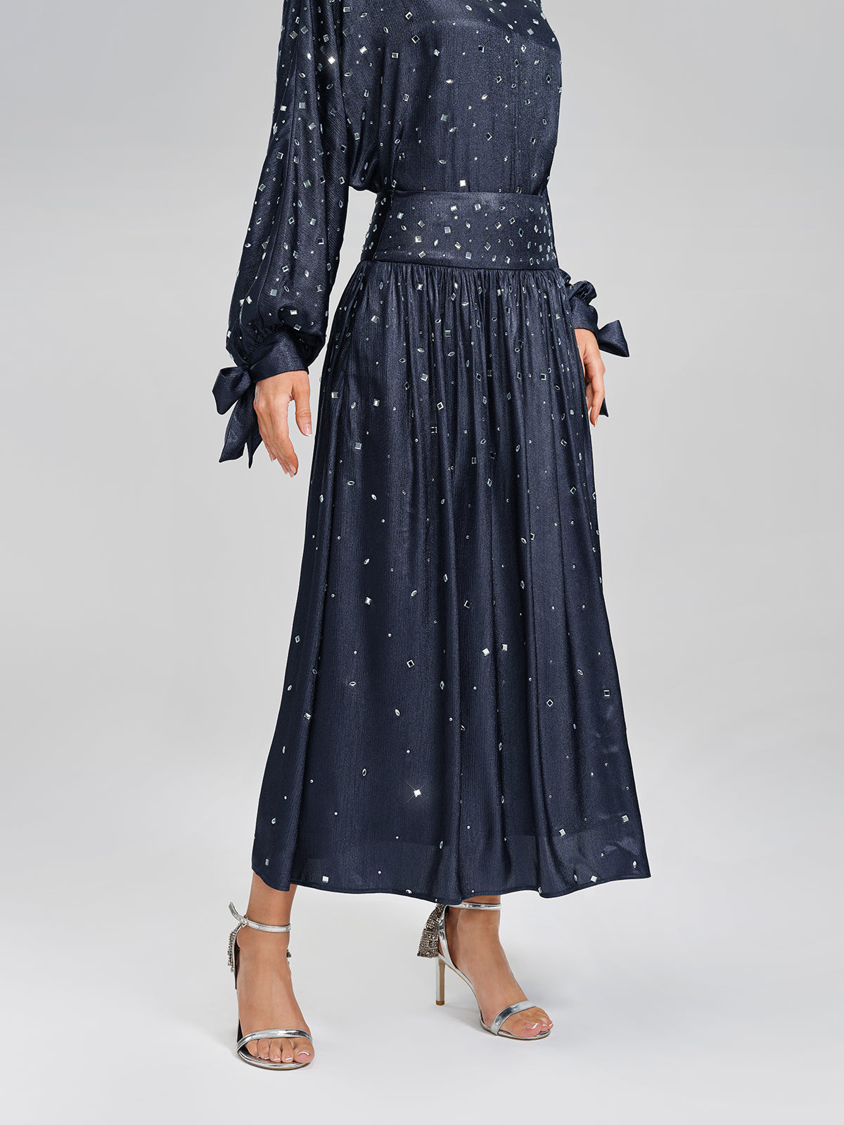 Rhinestone Satin Flare Skirt