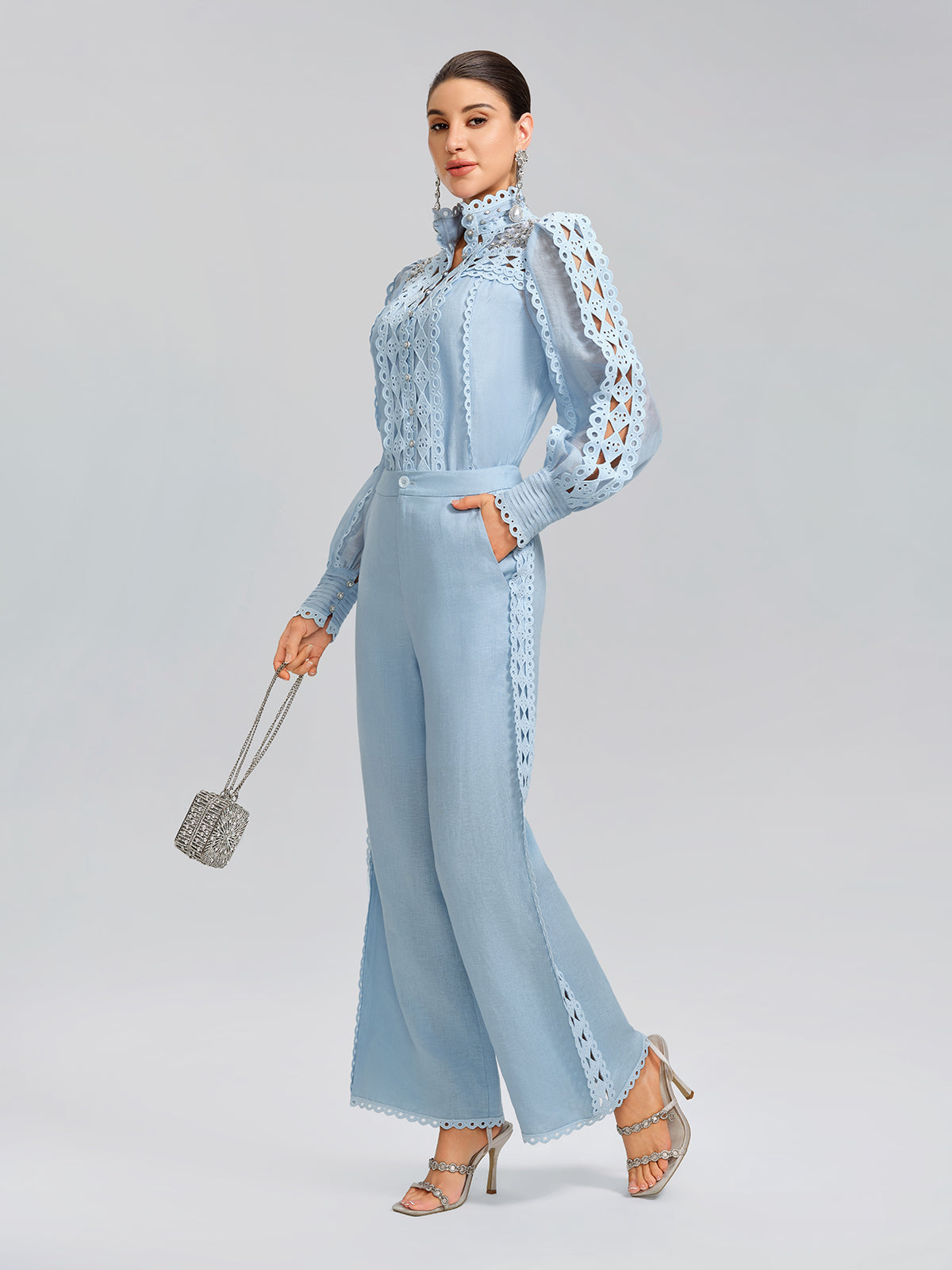 Linen Hand-Beading Trimming Shirt